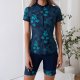 New sports split women's short sleeved printed swimsuit surfing suit set
