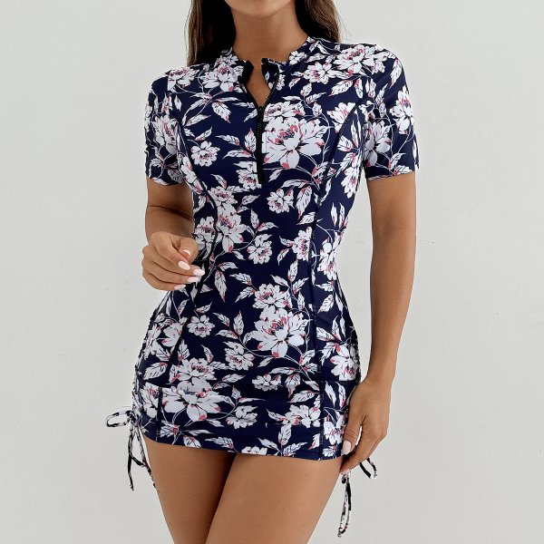 2025 new swimsuit women's printed short sleeved women's sports suit