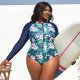 New one-piece swimsuit printed long sleeved zipper swimsuit women's plus size surfing suit