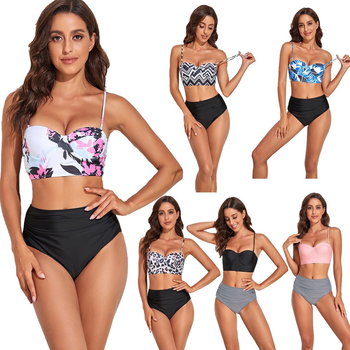 Printed High‑Waisted Underwire Bikini Set Two‑Piece Women Swimwear Bathing Suit