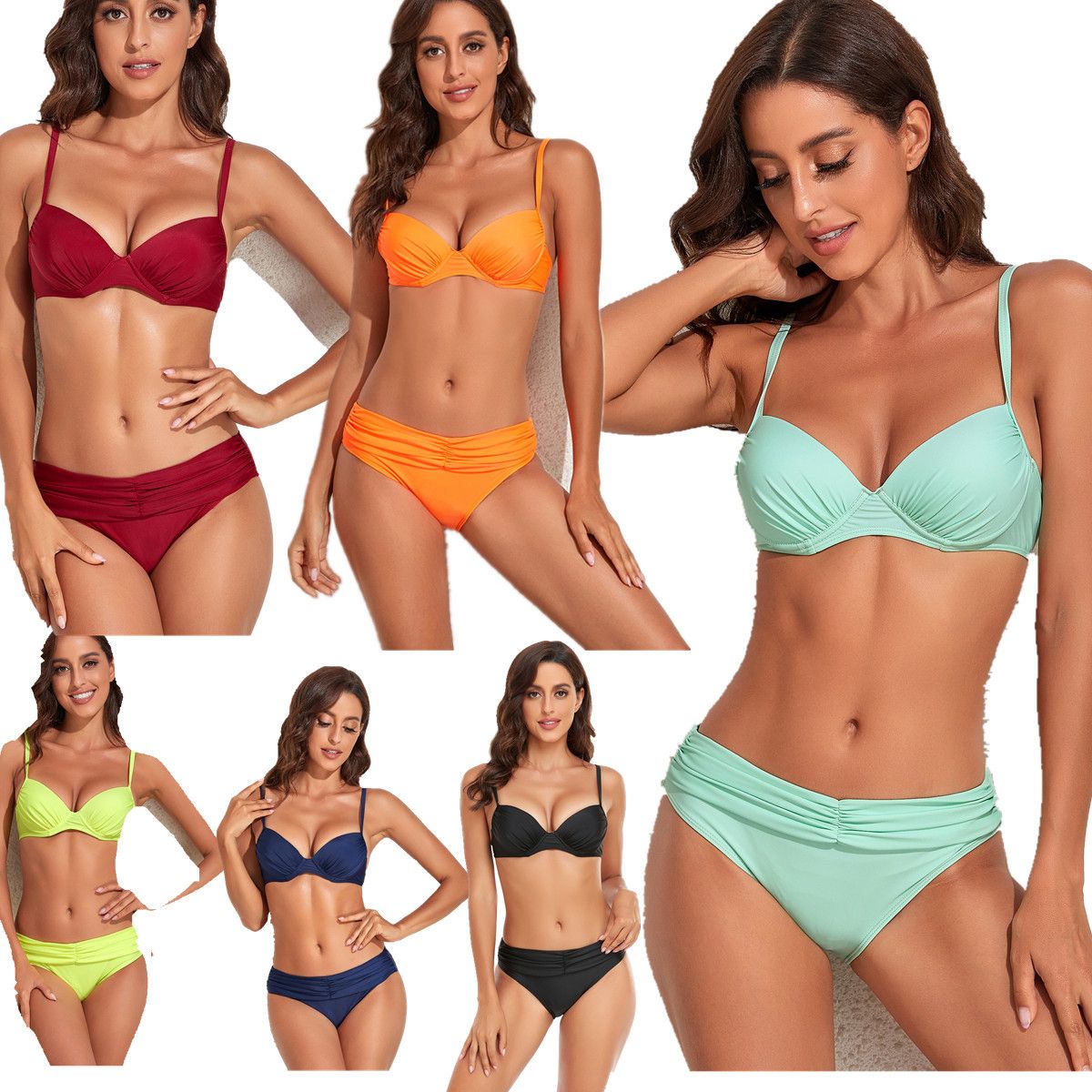 (image for) Women Solid Push‑Up Bikini Set, Underwire Two‑Piece Swimsuit