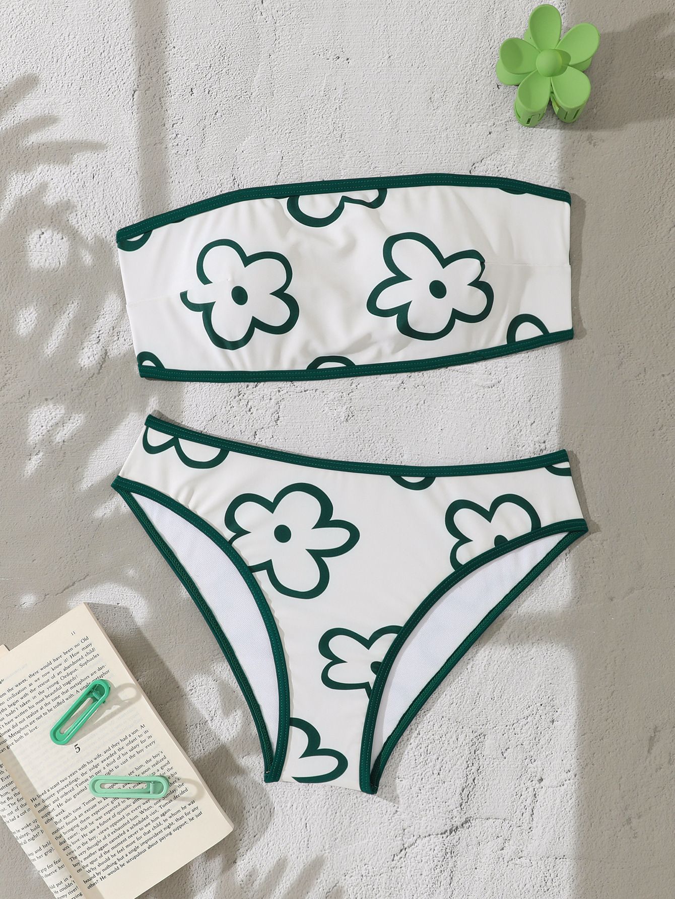 (image for) Women Floral Print Bandeau Bikini Set High Waist Two‑Piece Swimsuit S‑XXL