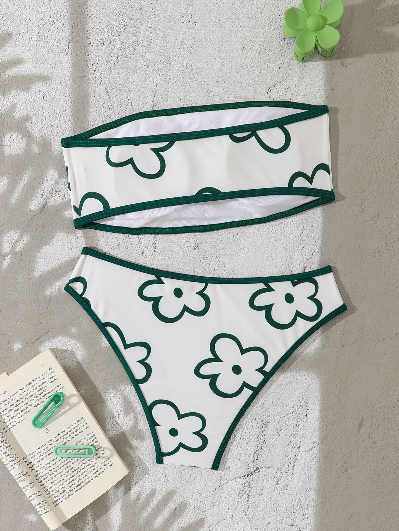 (image for) Women Floral Print Bandeau Bikini Set High Waist Two‑Piece Swimsuit S‑XXL