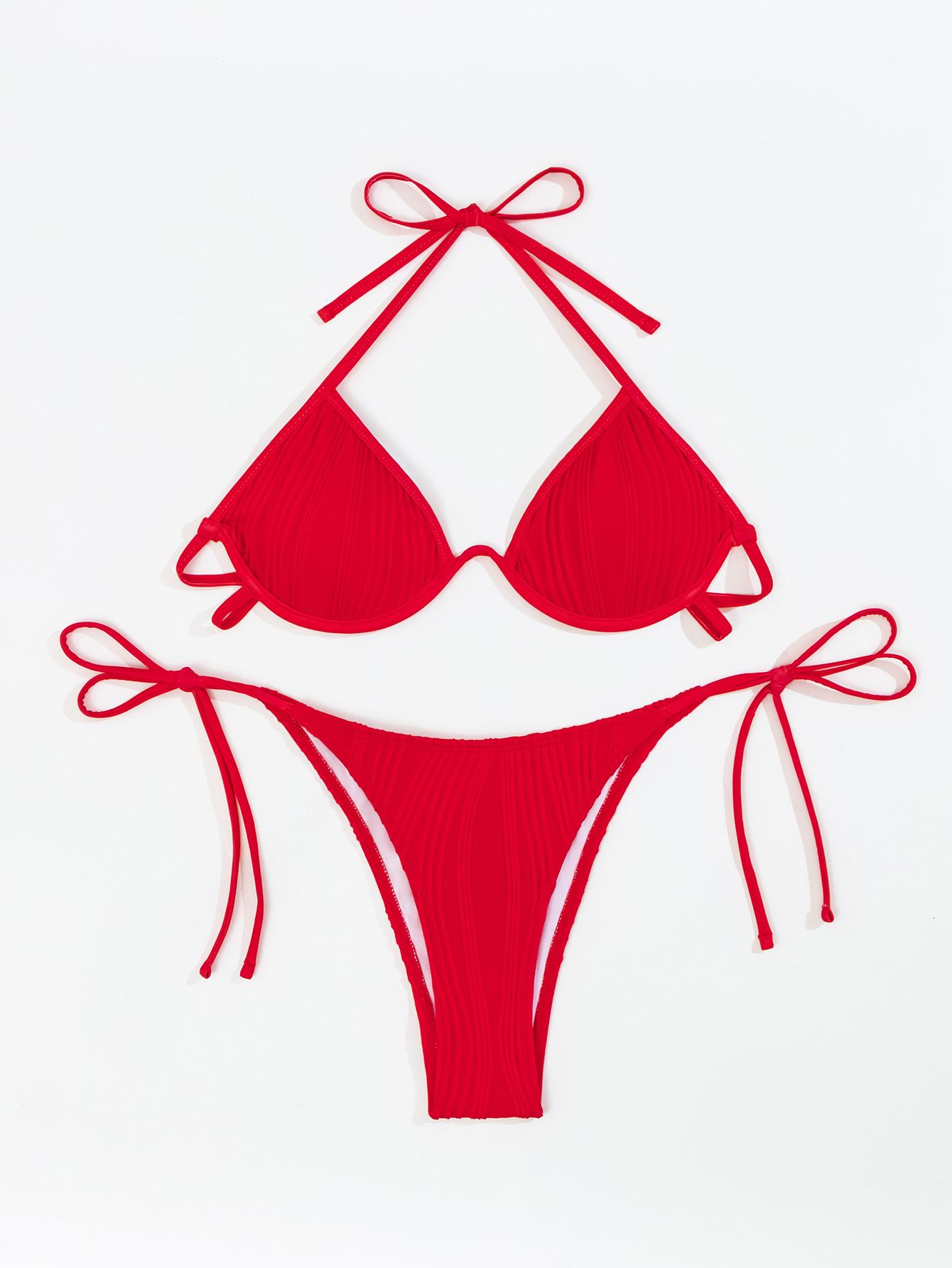 (image for) Women Solid Underwire Bikini Set, Halter Tie Side Two‑Piece Bathing Suit