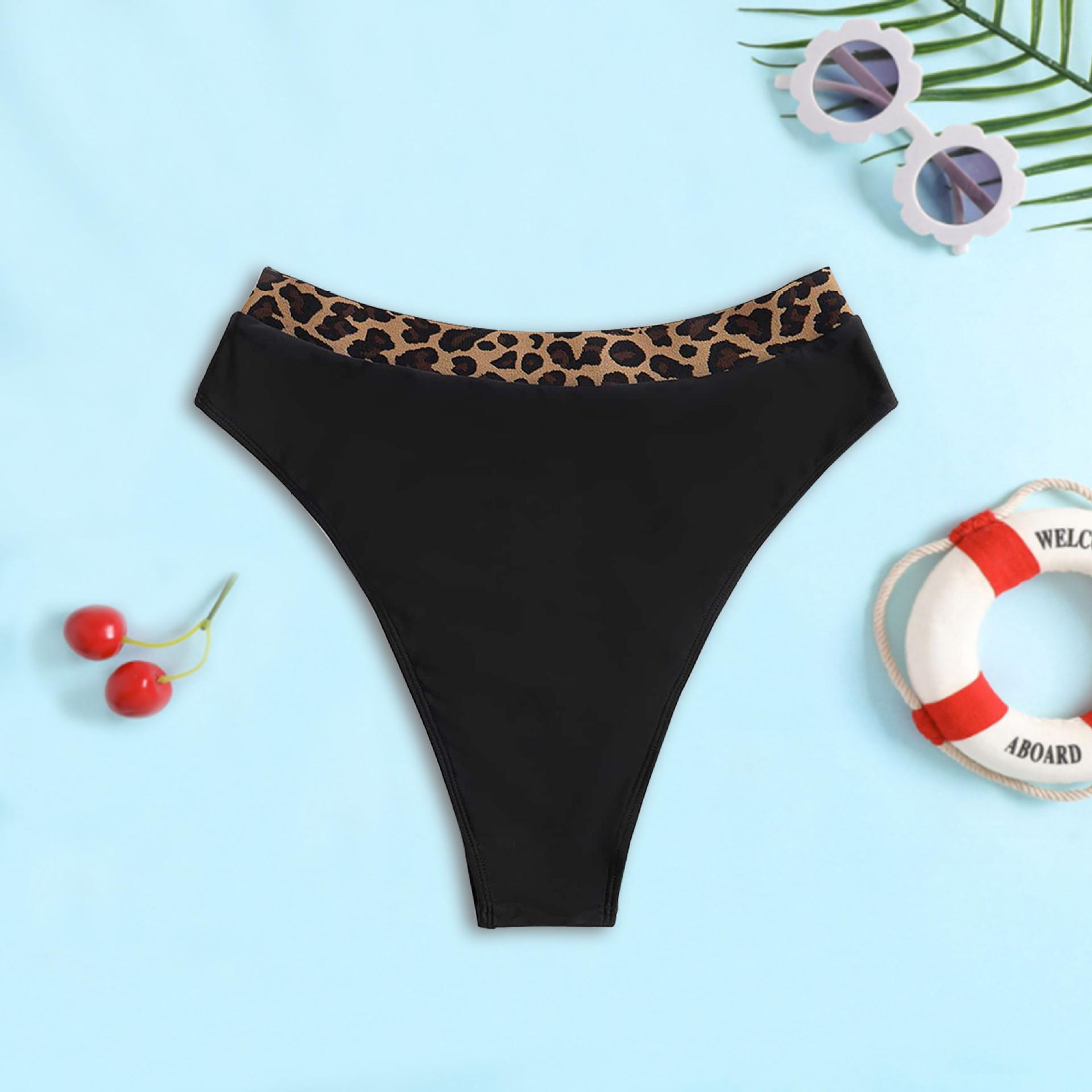 (image for) Women Leopard Waistband Bikini Bottom Triangle Swim Brief S‑XXL