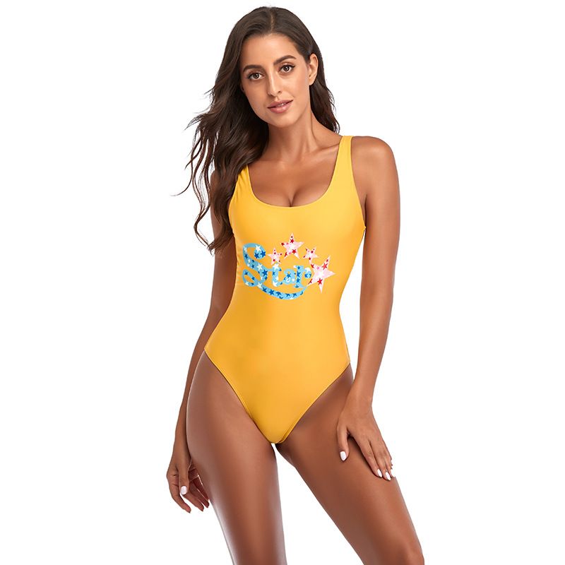 (image for) Women U‑Neck Graphic Print One‑Piece Swimsuit Multi‑Color Triangle Bikini Bathing Suit