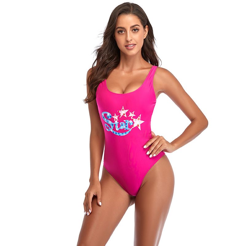 (image for) Women U‑Neck Graphic Print One‑Piece Swimsuit Multi‑Color Triangle Bikini Bathing Suit