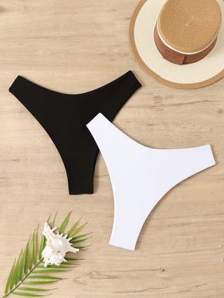 (image for) Women Solid Ruched Bikini Bottom High‑Cut Swim Briefs S‑XXL