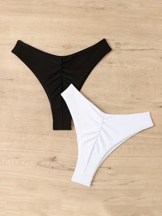 (image for) Women Solid Ruched Bikini Bottom High‑Cut Swim Briefs S‑XXL