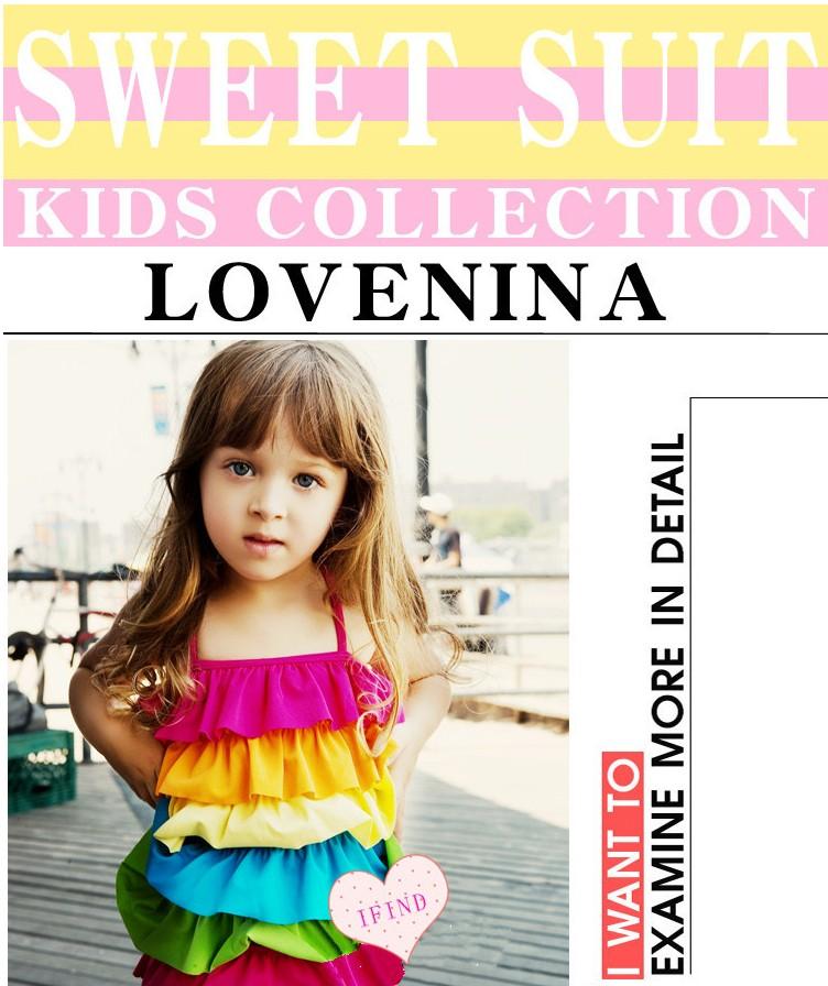 (image for) Girls Rainbow Layered Ruffle Cake Dress One‑Piece Swimsuit Kids Bathing Suit M‑XL