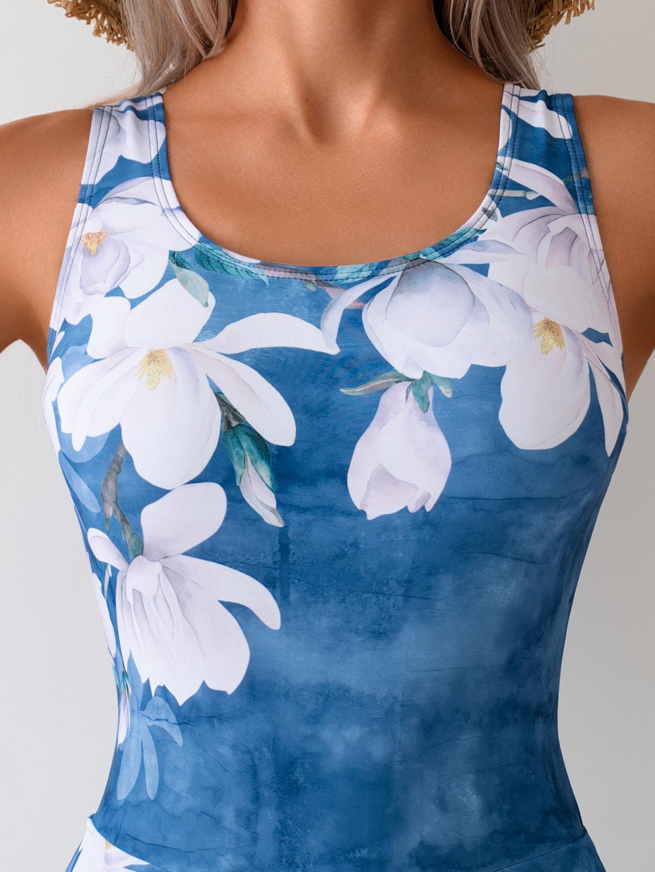 (image for) Women's 2025 Floral Print Skirted Tankini One Piece Swimsuit Underwire No Padding Modest Slimming Tummy Control Hot Spring Bathing Suit