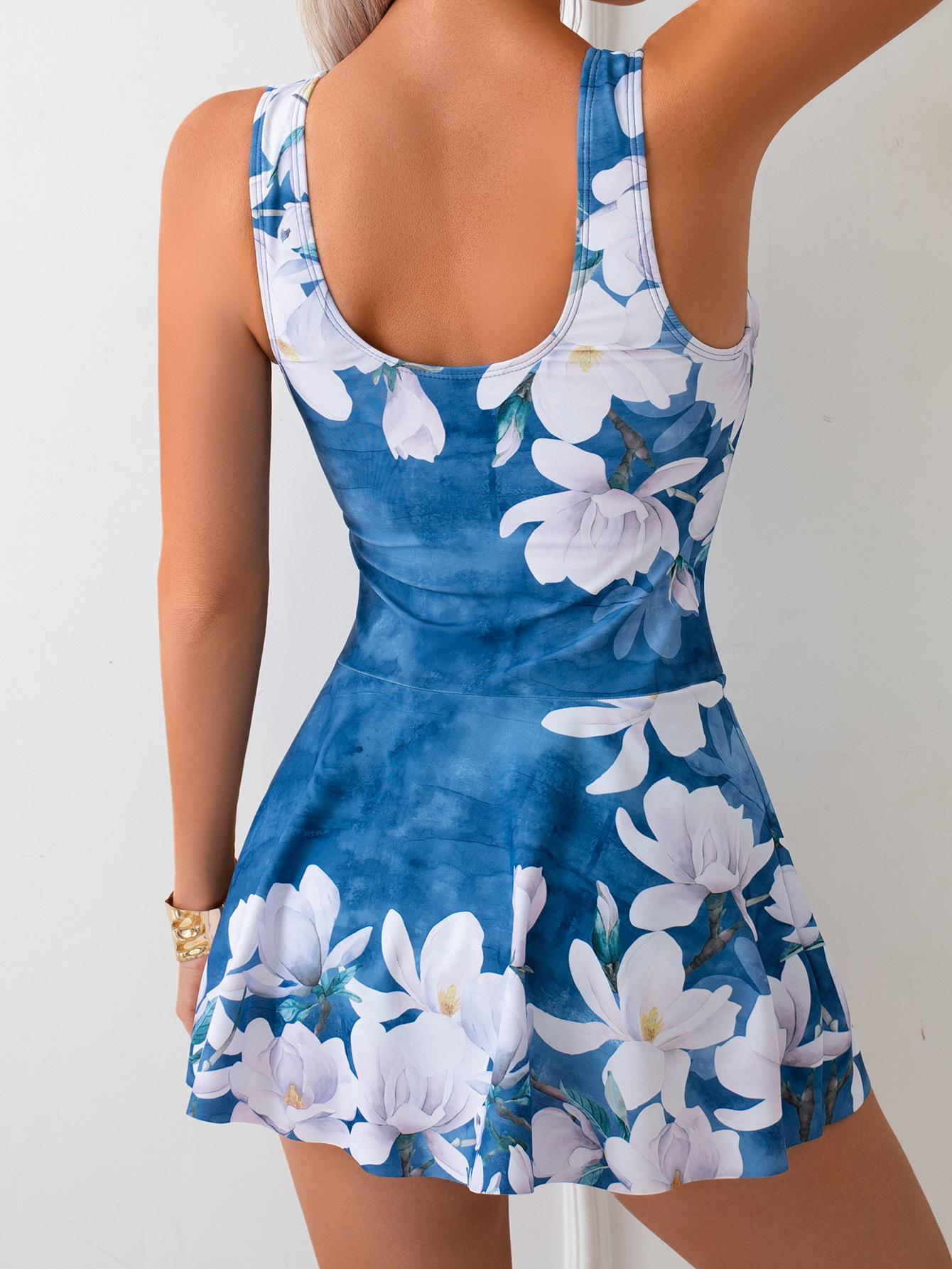 (image for) Women's 2025 Floral Print Skirted Tankini One Piece Swimsuit Underwire No Padding Modest Slimming Tummy Control Hot Spring Bathing Suit