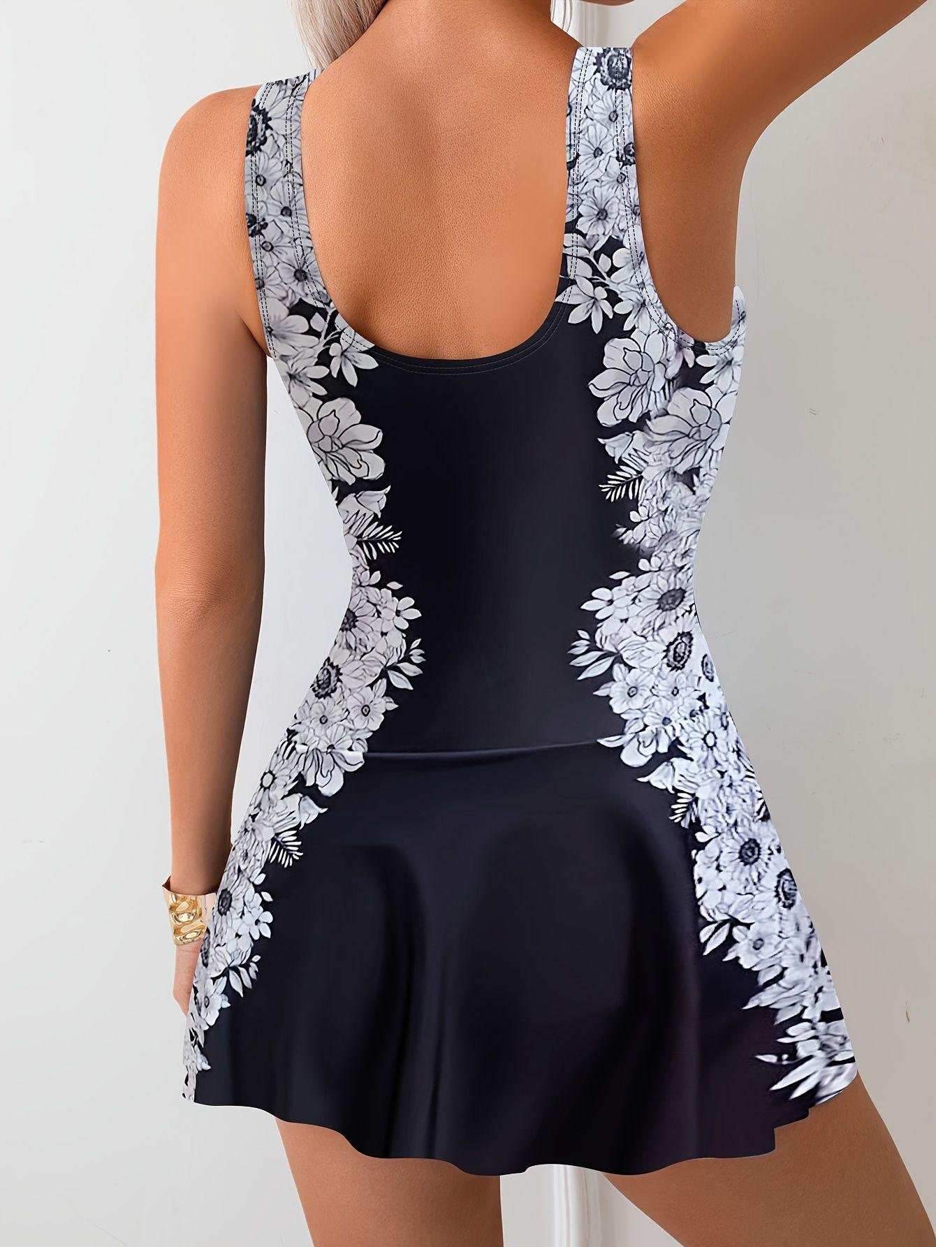 (image for) Women's 2025 Floral Print Skirted Tankini One Piece Swimsuit Underwire No Padding Modest Slimming Tummy Control Hot Spring Bathing Suit