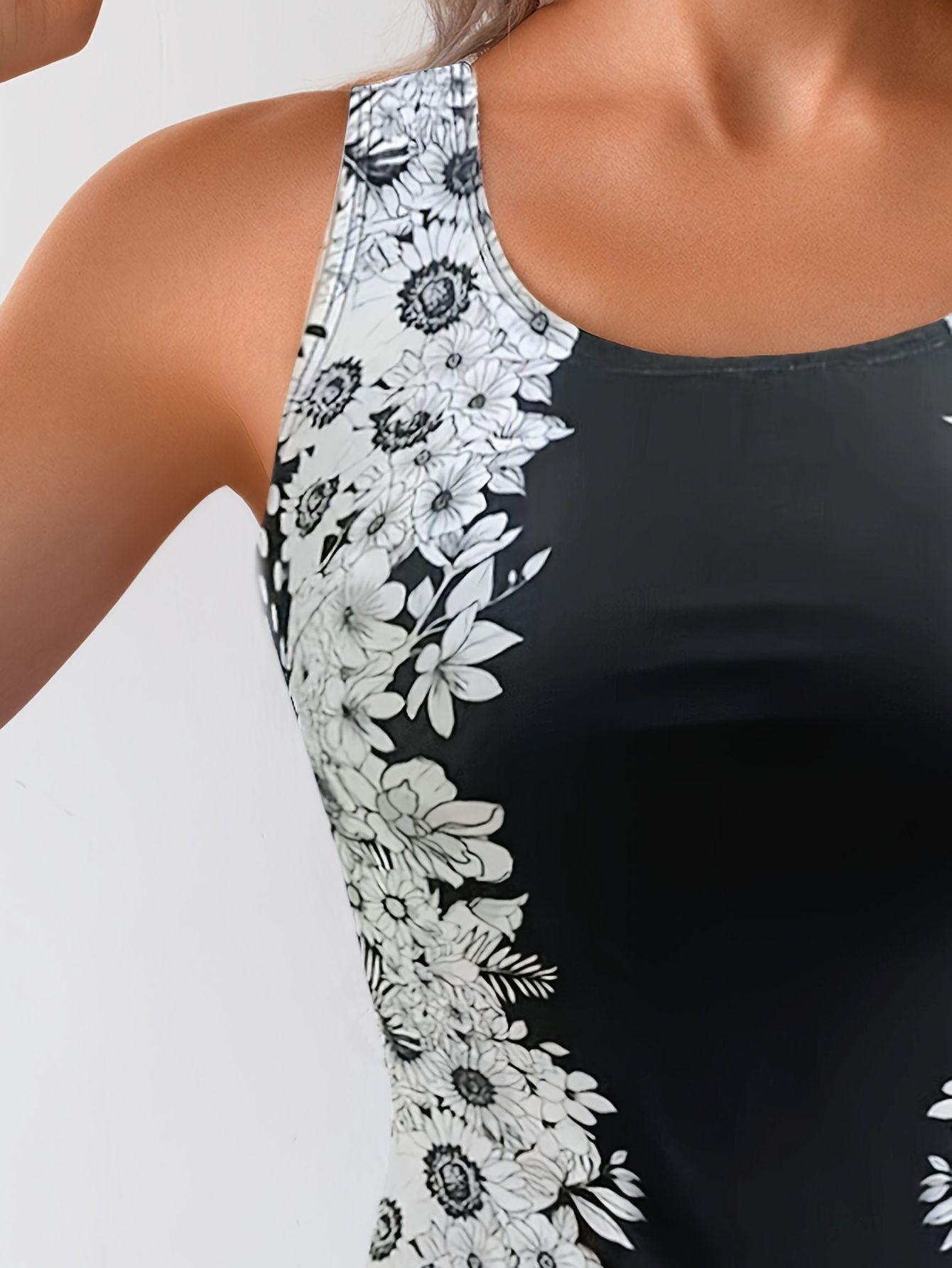 (image for) Women's 2025 Floral Print Skirted Tankini One Piece Swimsuit Underwire No Padding Modest Slimming Tummy Control Hot Spring Bathing Suit