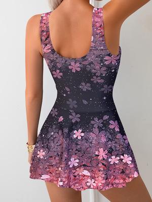 (image for) Women's 2025 Floral Print Skirted Tankini One Piece Swimsuit Underwire No Padding Modest Slimming Tummy Control Hot Spring Bathing Suit
