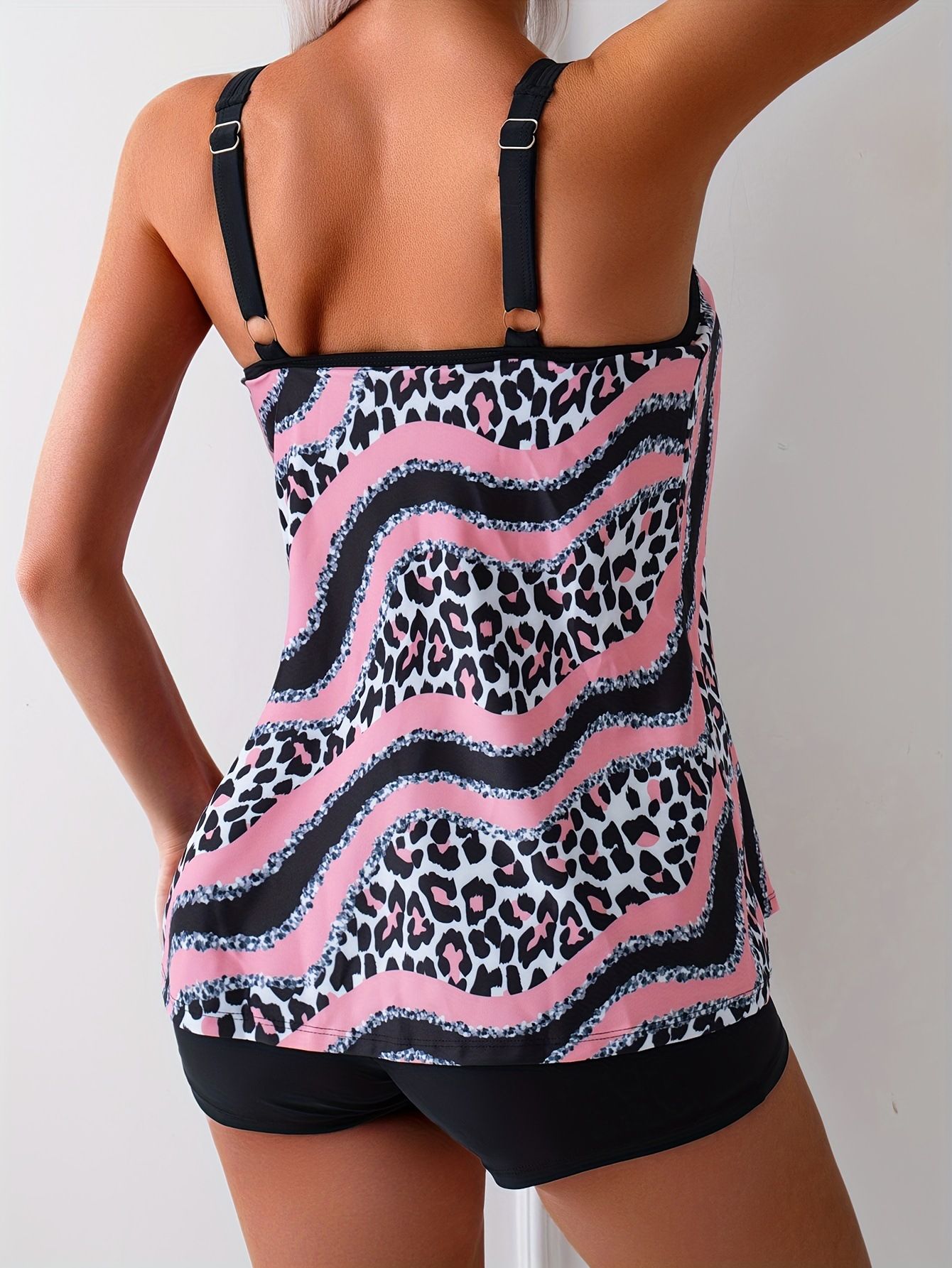(image for) Women Large Floral Print Tankini Set with Boy Shorts, Conservative Tummy Control Two Piece Swimsuit with Padded Cups for Beach Hot Spring S-XXL