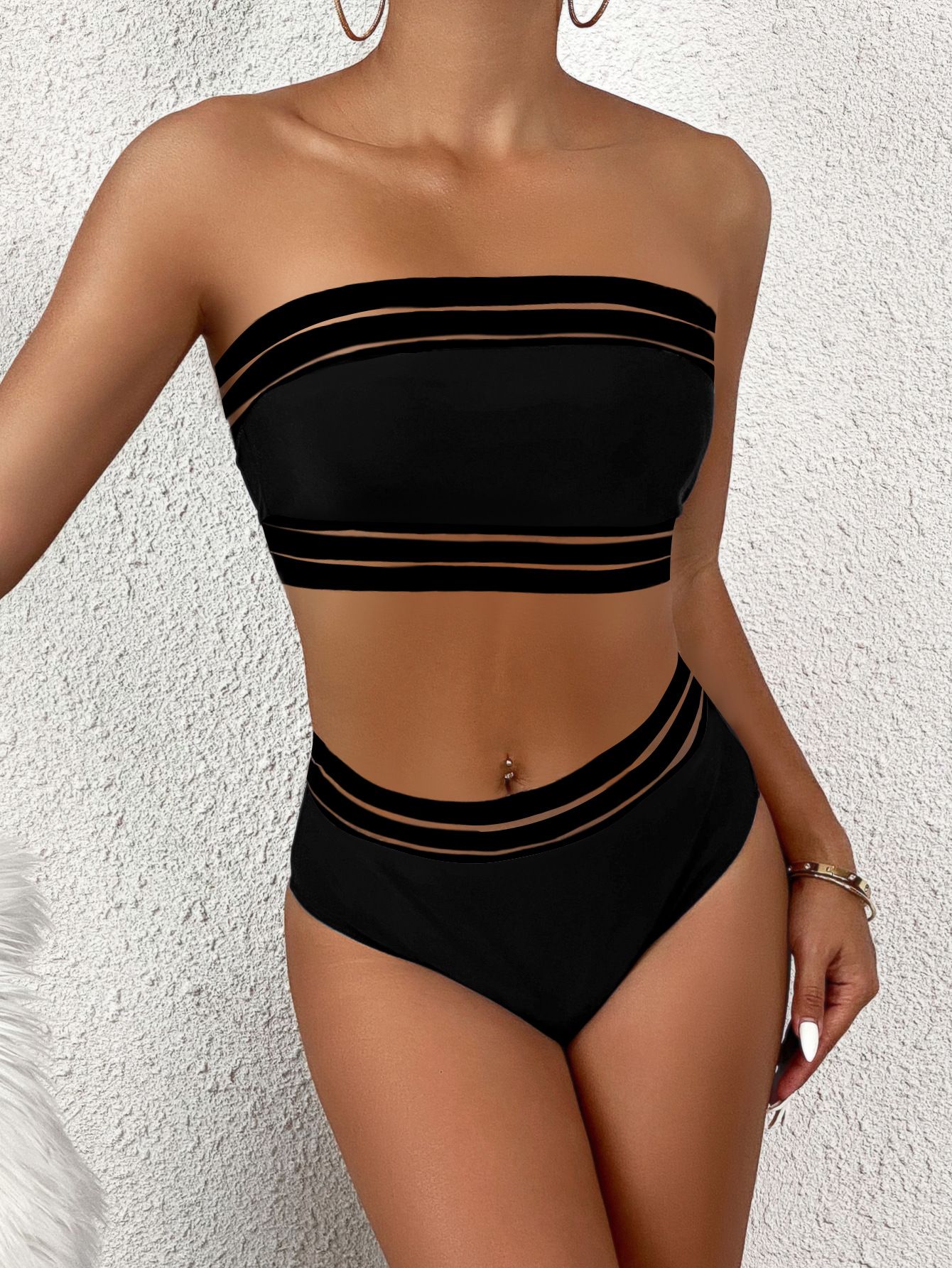 Women Bandeau High‑Waist Two‑Piece Bikini Swimsuit S‑XXL