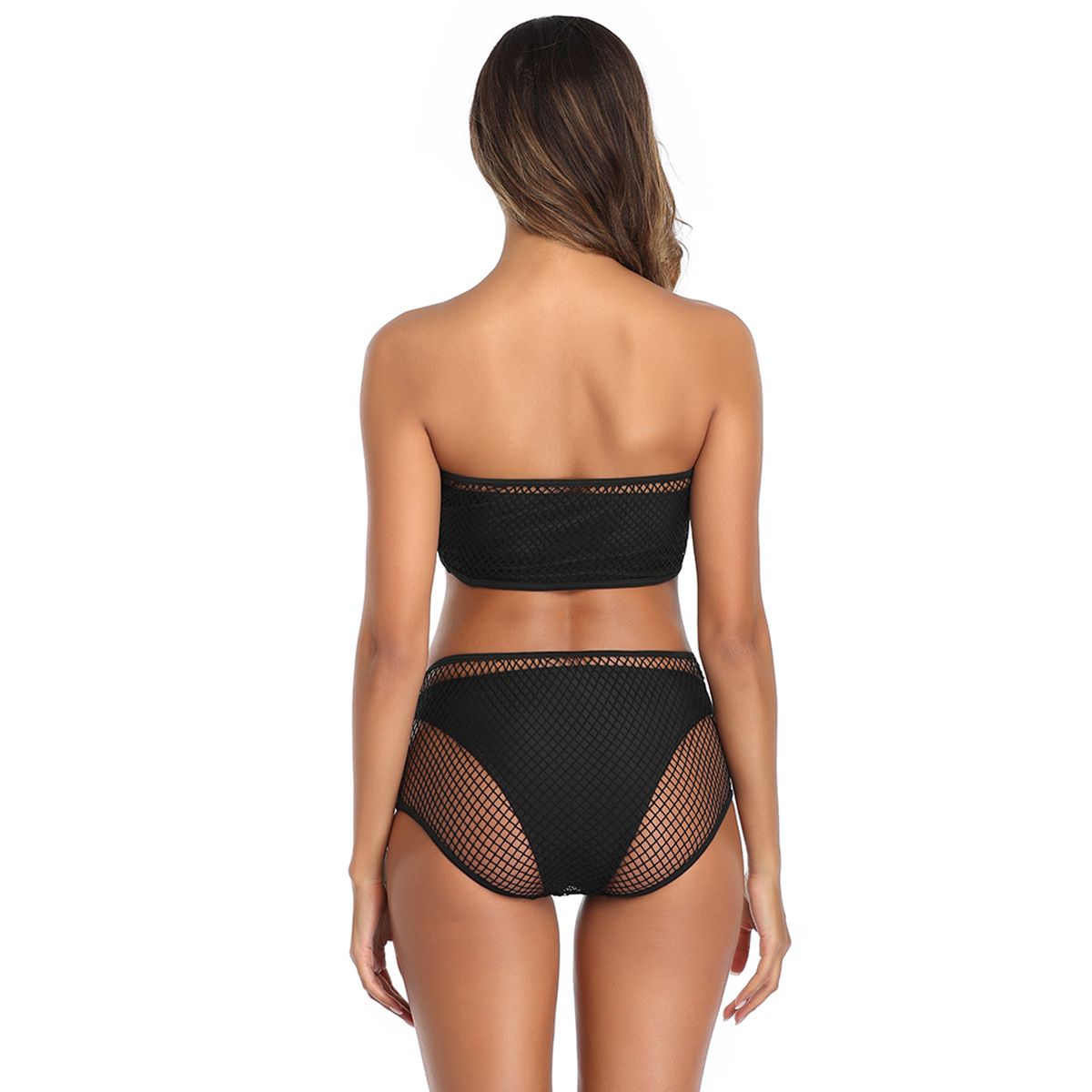 (image for) 3‑Piece Mesh Bandeau Bikini Set Strapless Tube Top Swimwear for Women