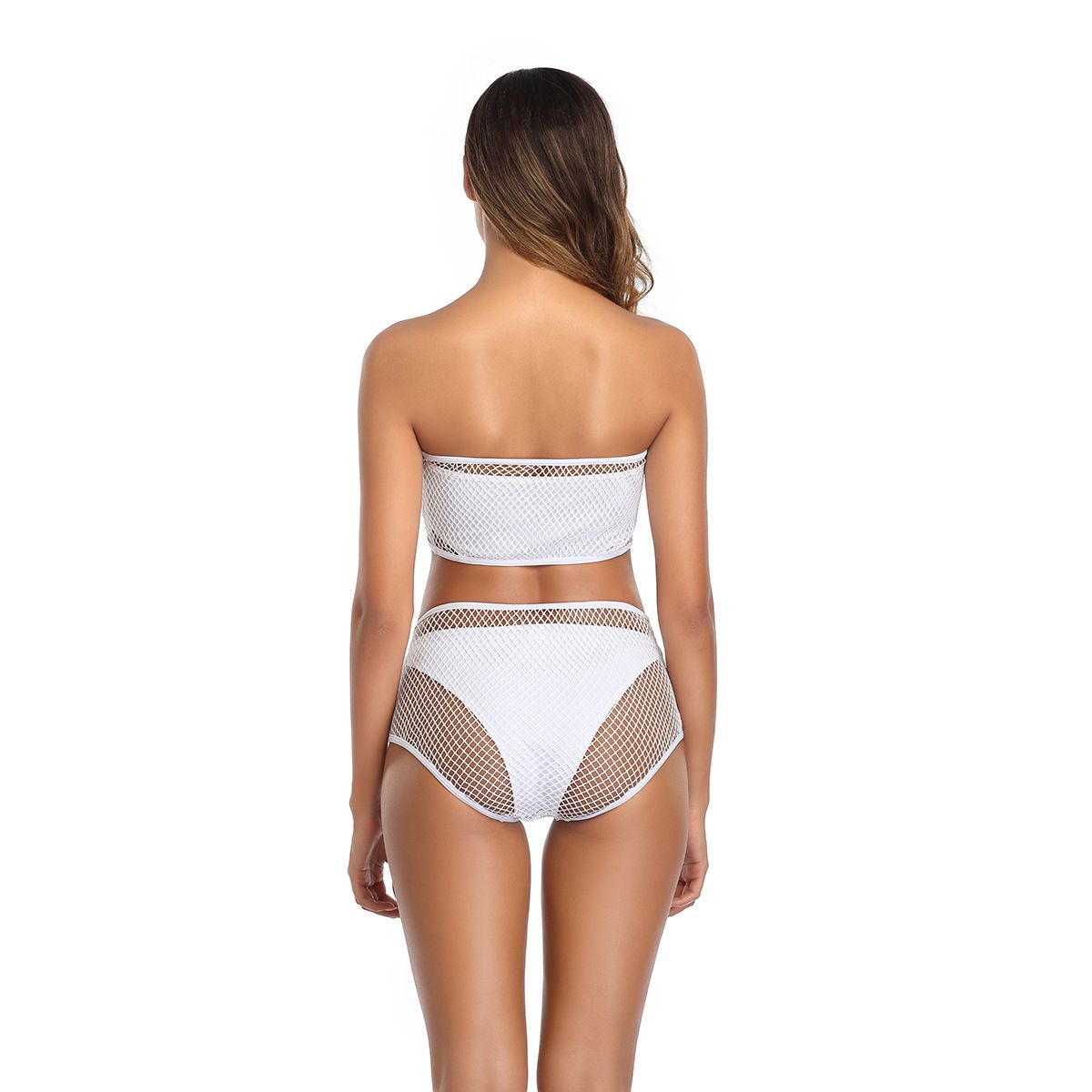(image for) 3‑Piece Mesh Bandeau Bikini Set Strapless Tube Top Swimwear for Women