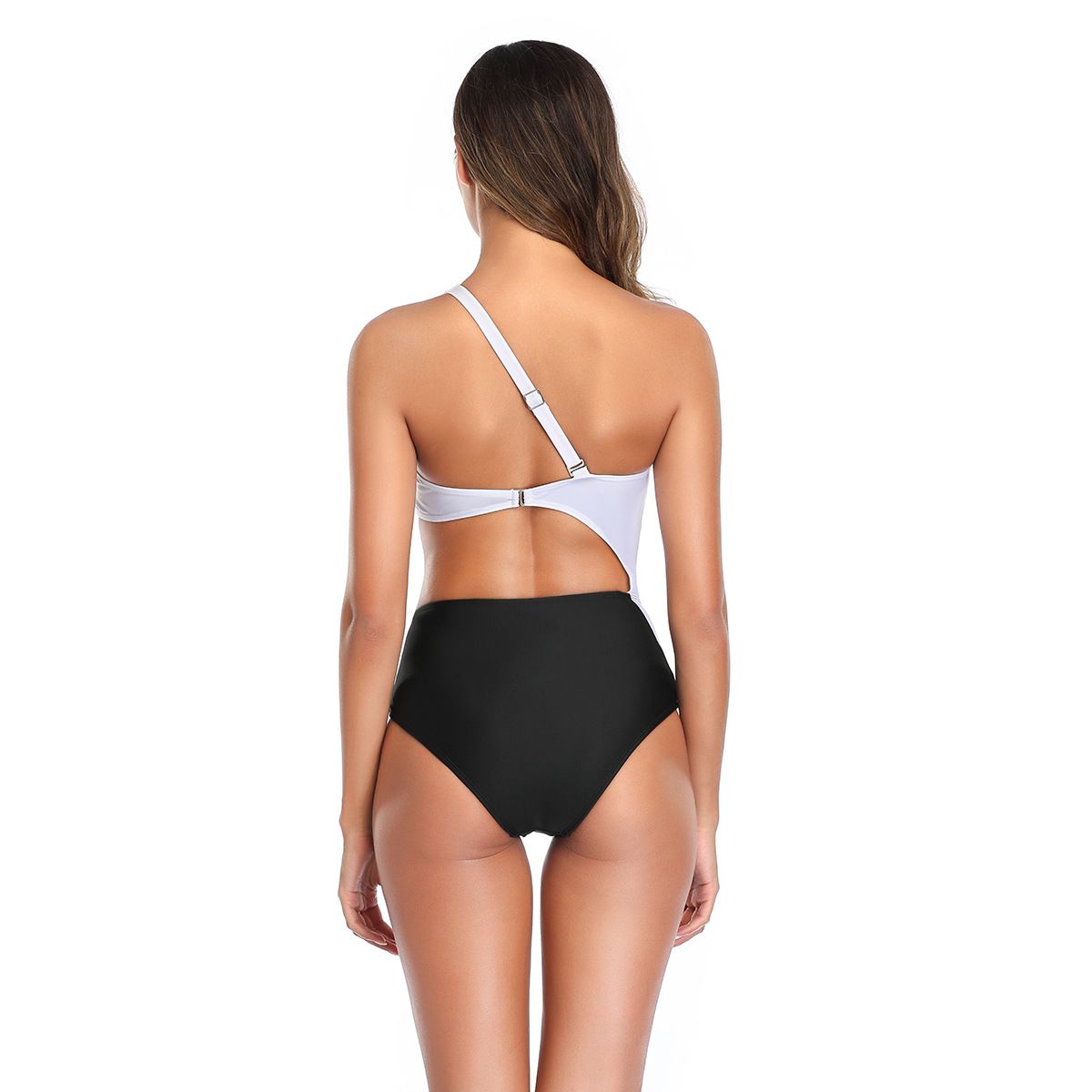 (image for) Women One‑Shoulder Cutout One‑Piece Swimsuit Sexy Leopard Color Block Bathing Suit