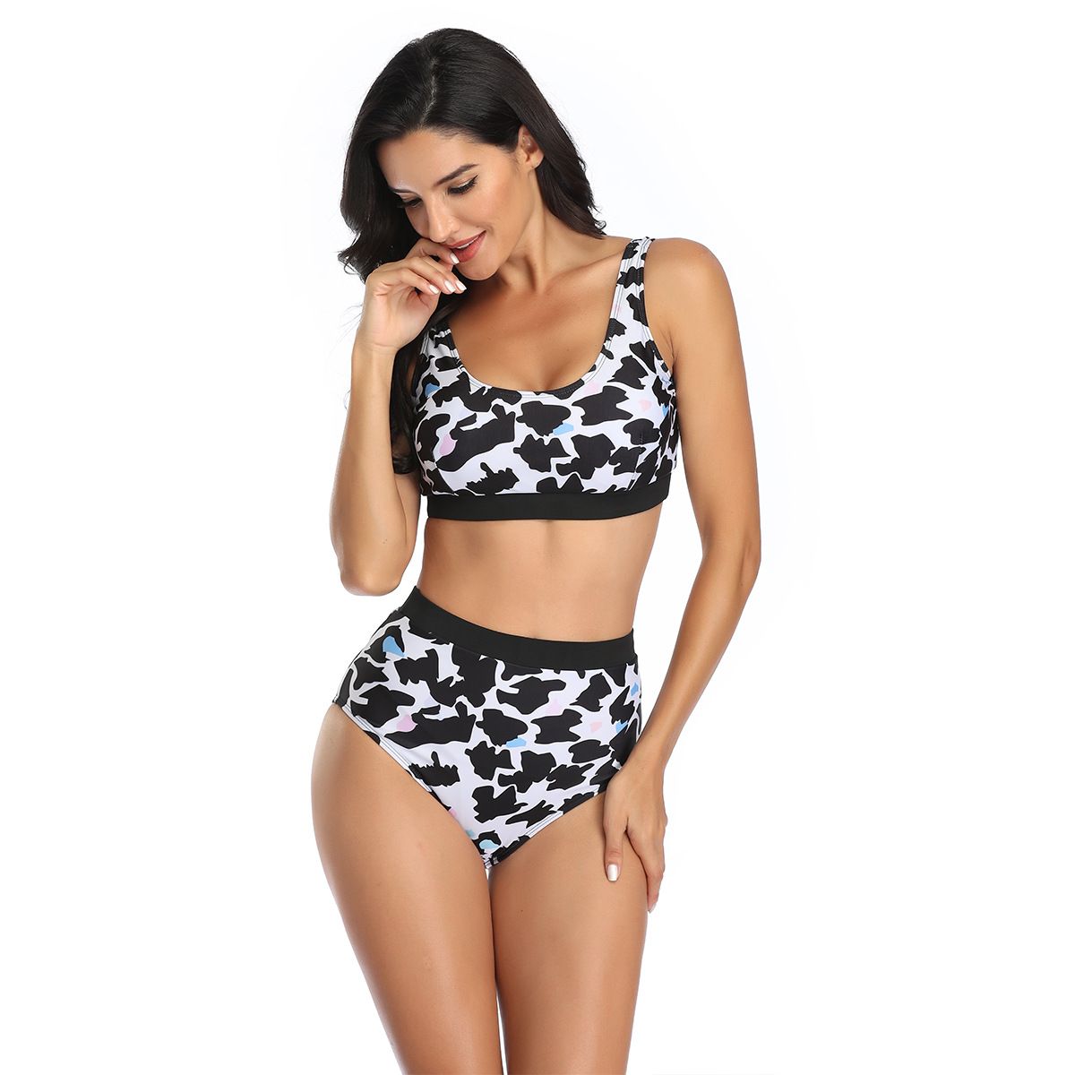 (image for) Sporty Tank‑Top Two‑Piece Bikini Set High‑Waist Boyshort Swimwear for Women
