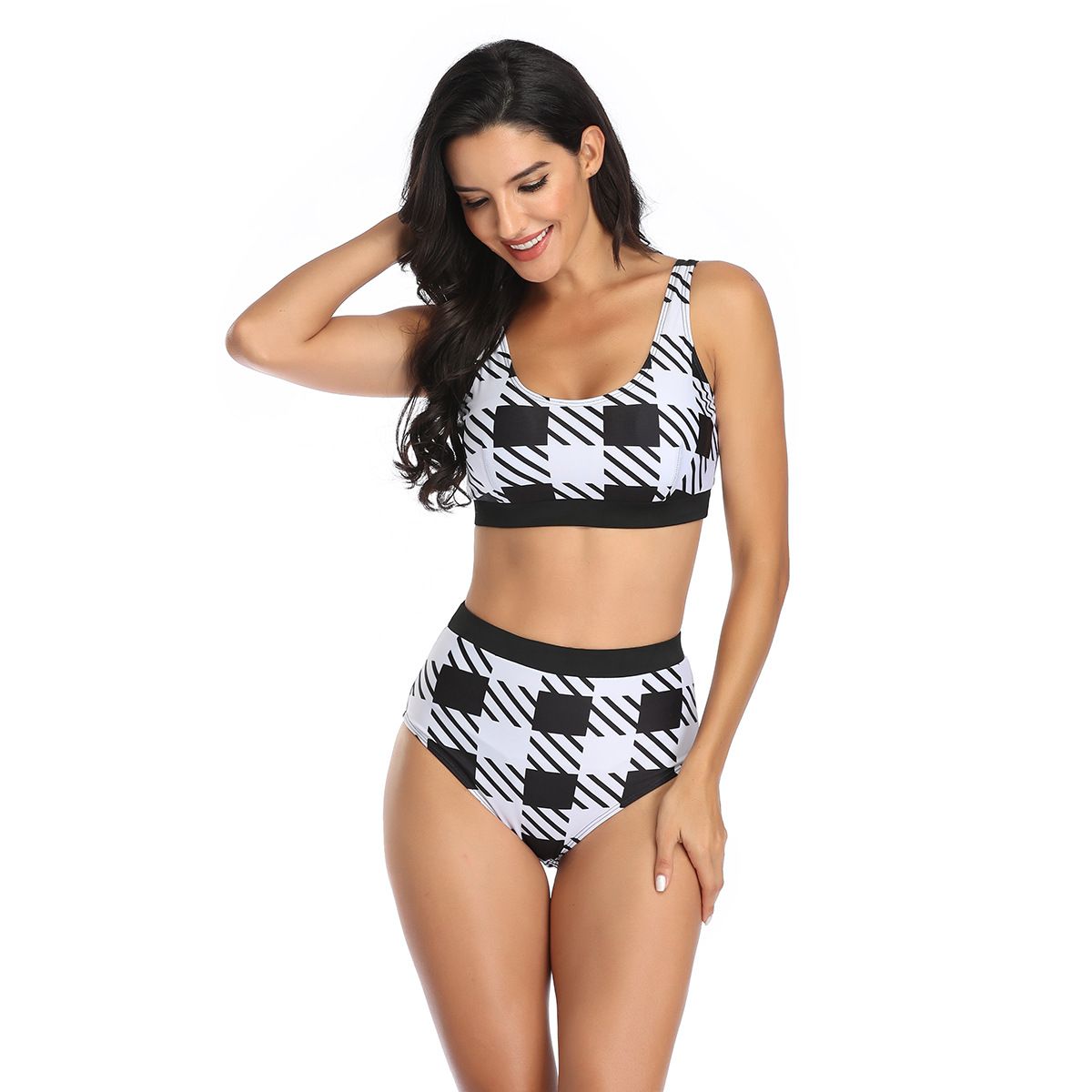 (image for) Sporty Tank‑Top Two‑Piece Bikini Set High‑Waist Boyshort Swimwear for Women