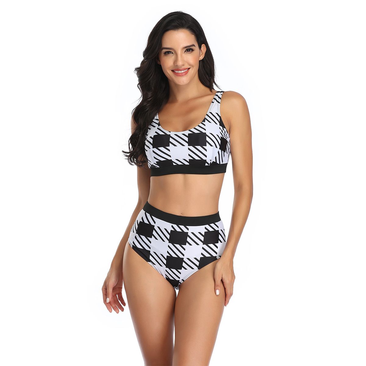 (image for) Sporty Tank‑Top Two‑Piece Bikini Set High‑Waist Boyshort Swimwear for Women