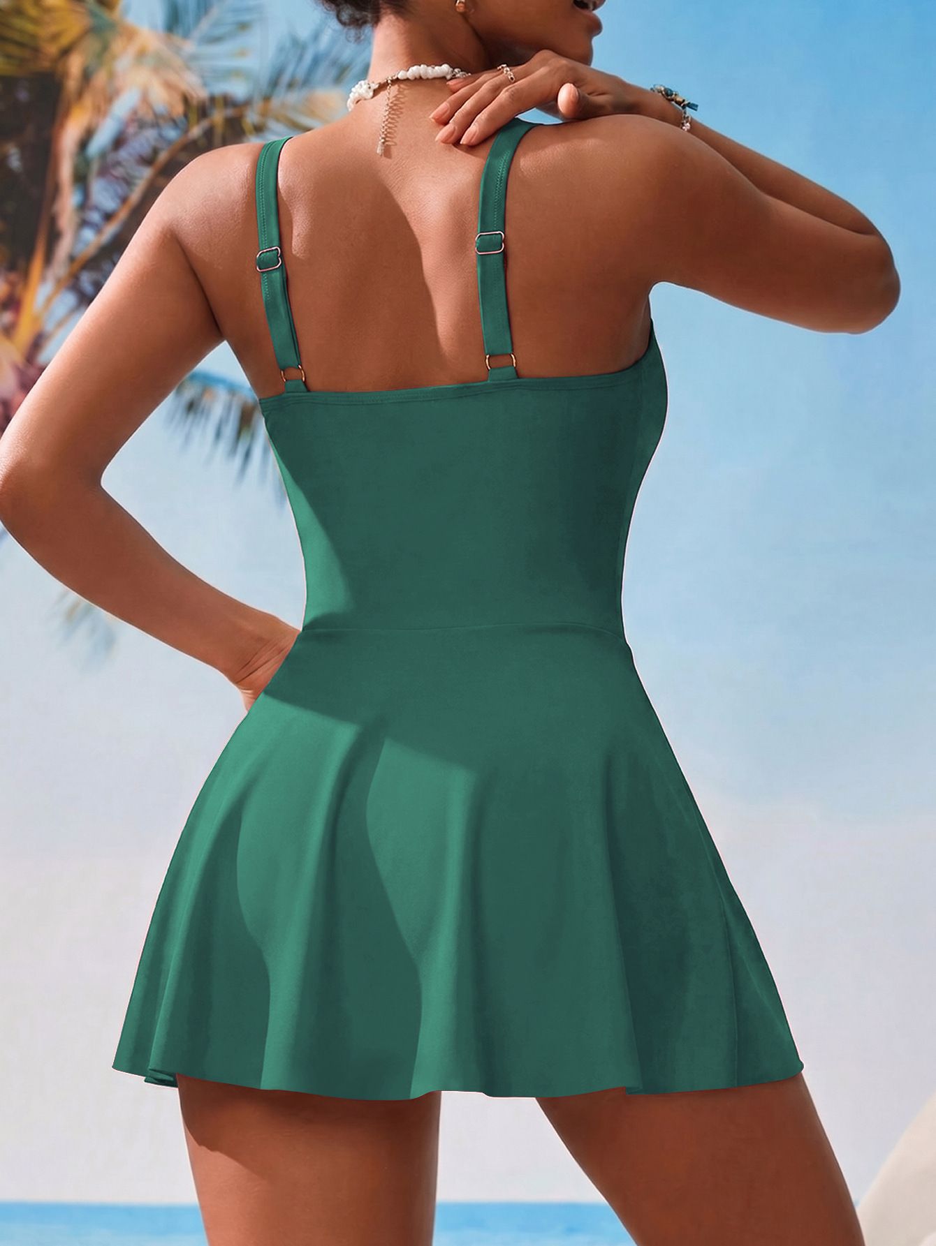 (image for) 2026 Women Double Strap Side Tie Slit Swimdress One Piece Swimsuit, Modest Tummy Control Skirted Bathing Suit with Padded Cups, Multi Solid Colors S-XXL