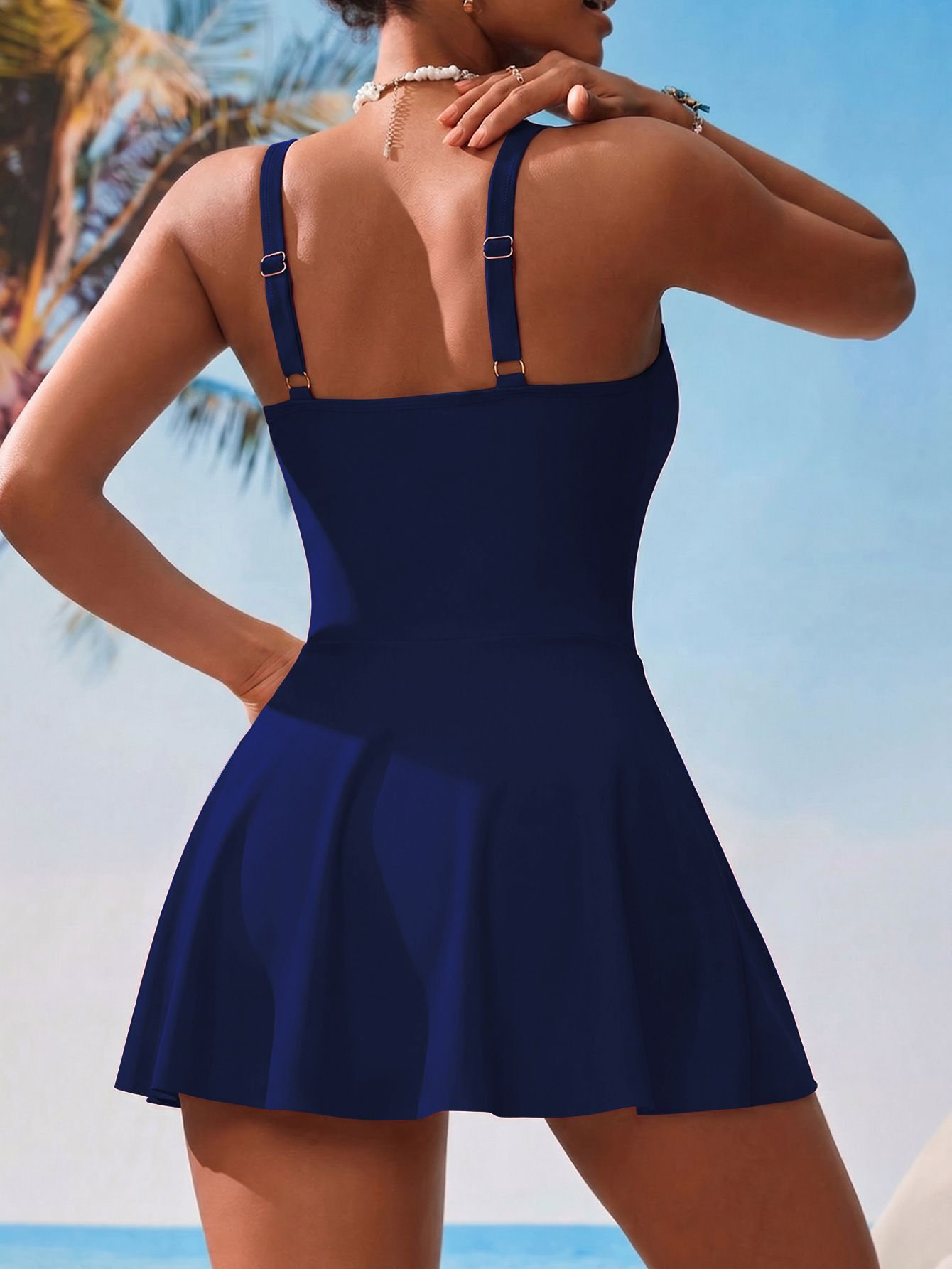 (image for) 2026 Women Double Strap Side Tie Slit Swimdress One Piece Swimsuit, Modest Tummy Control Skirted Bathing Suit with Padded Cups, Multi Solid Colors S-XXL