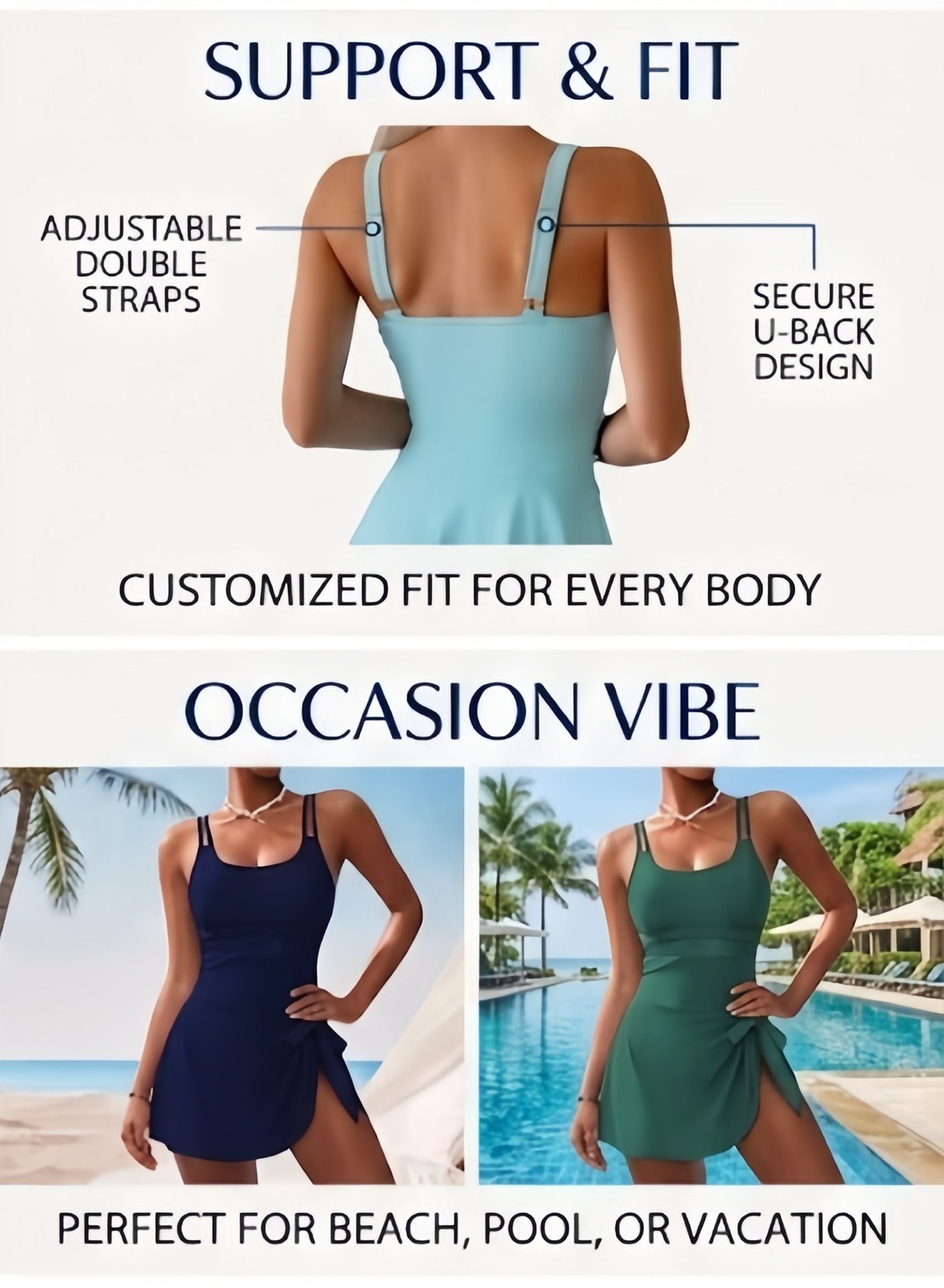 (image for) 2026 Women Double Strap Side Tie Slit Swimdress One Piece Swimsuit, Modest Tummy Control Skirted Bathing Suit with Padded Cups, Multi Solid Colors S-XXL