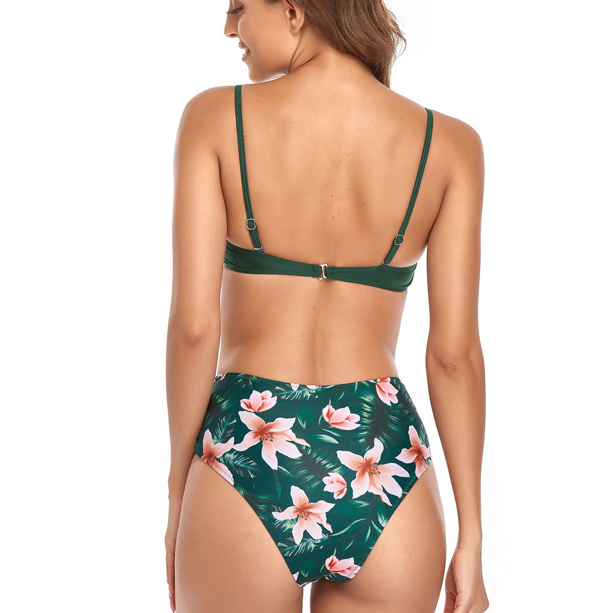 (image for) Women Solid High‑Waisted Bikini Set Twist Front Spaghetti Straps Two‑Piece Bathing Suit