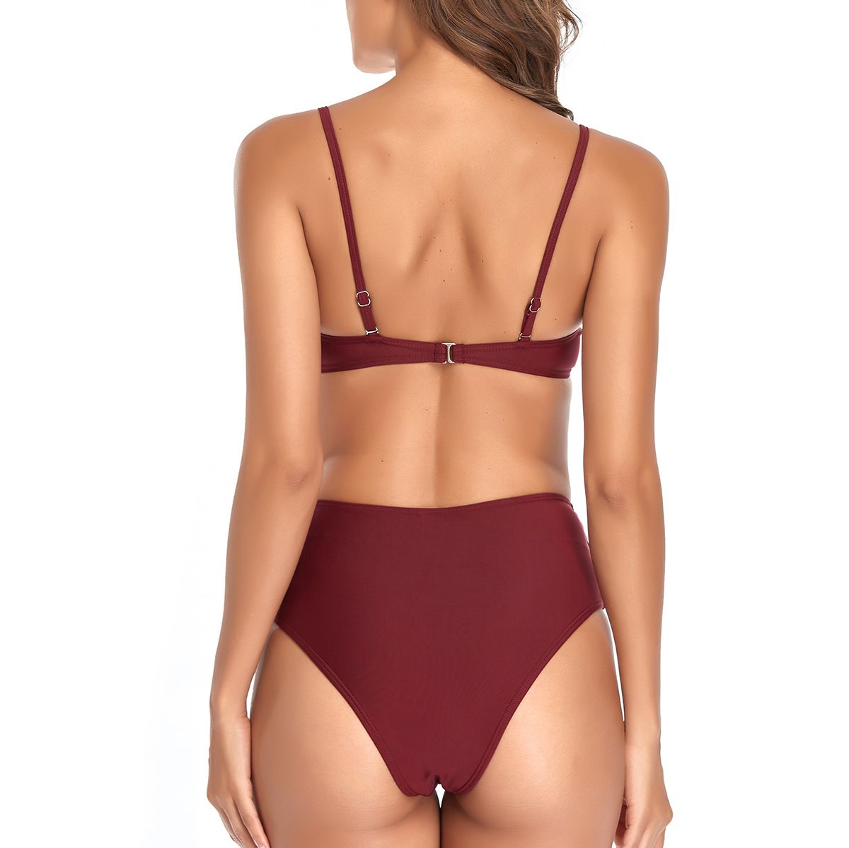 (image for) Women Solid High‑Waisted Bikini Set Twist Front Spaghetti Straps Two‑Piece Bathing Suit