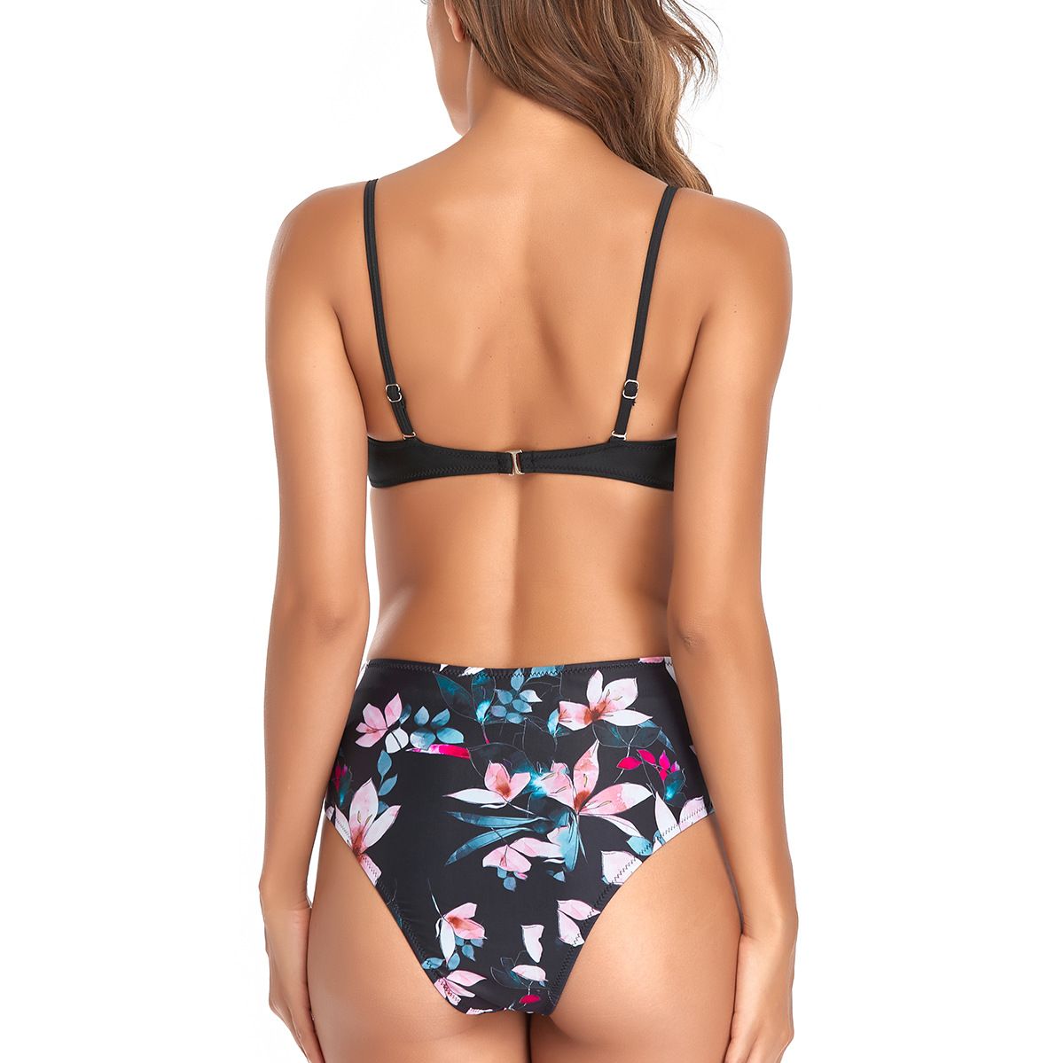 (image for) Women Solid High‑Waisted Bikini Set Twist Front Spaghetti Straps Two‑Piece Bathing Suit