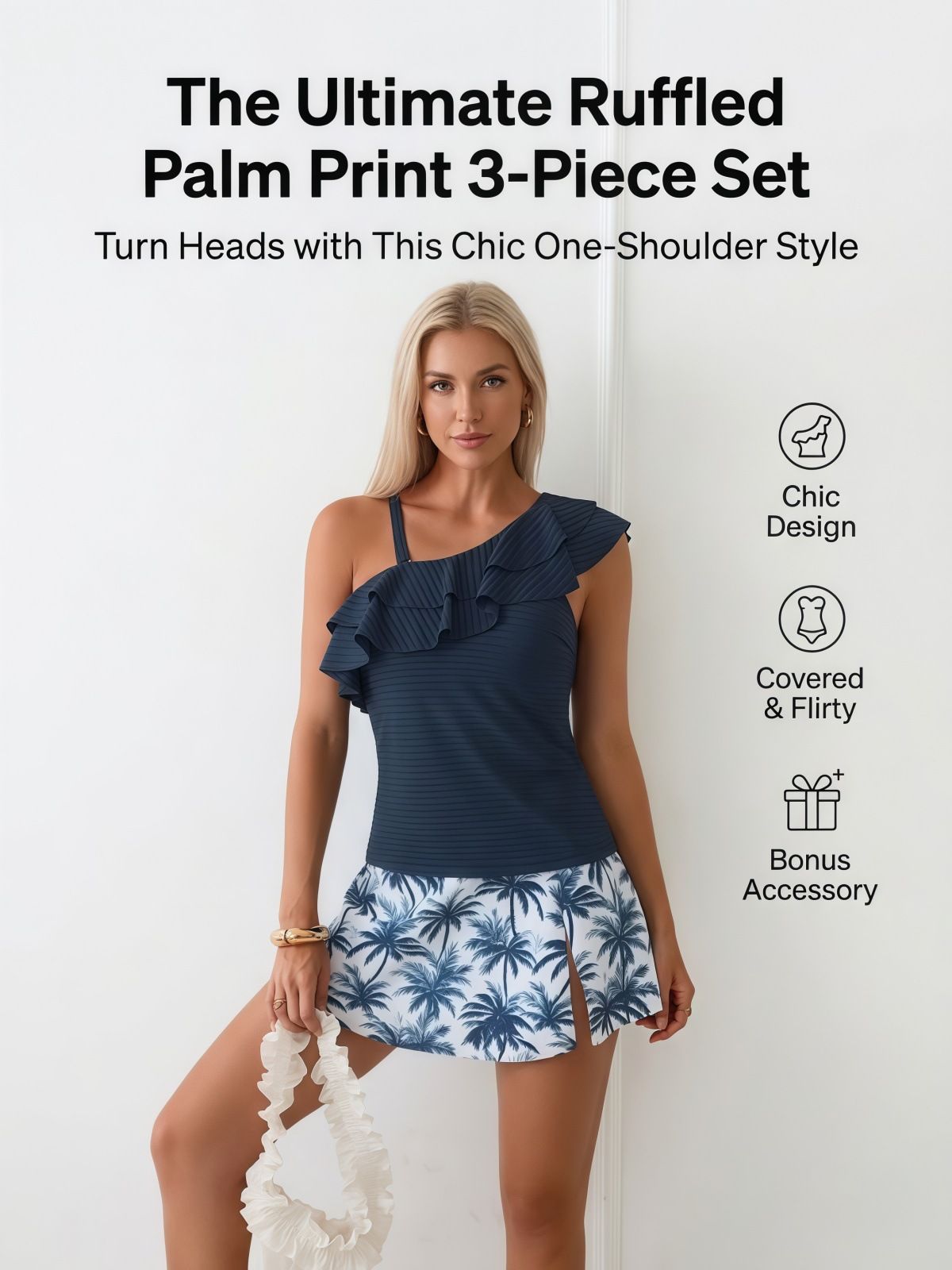 (image for) 2026 Women One Shoulder Ruffle Tankini Set, High Waist Side Slit Skirted Bottom Tummy Control Two Piece Swimsuit with Padded Cups S-XXL