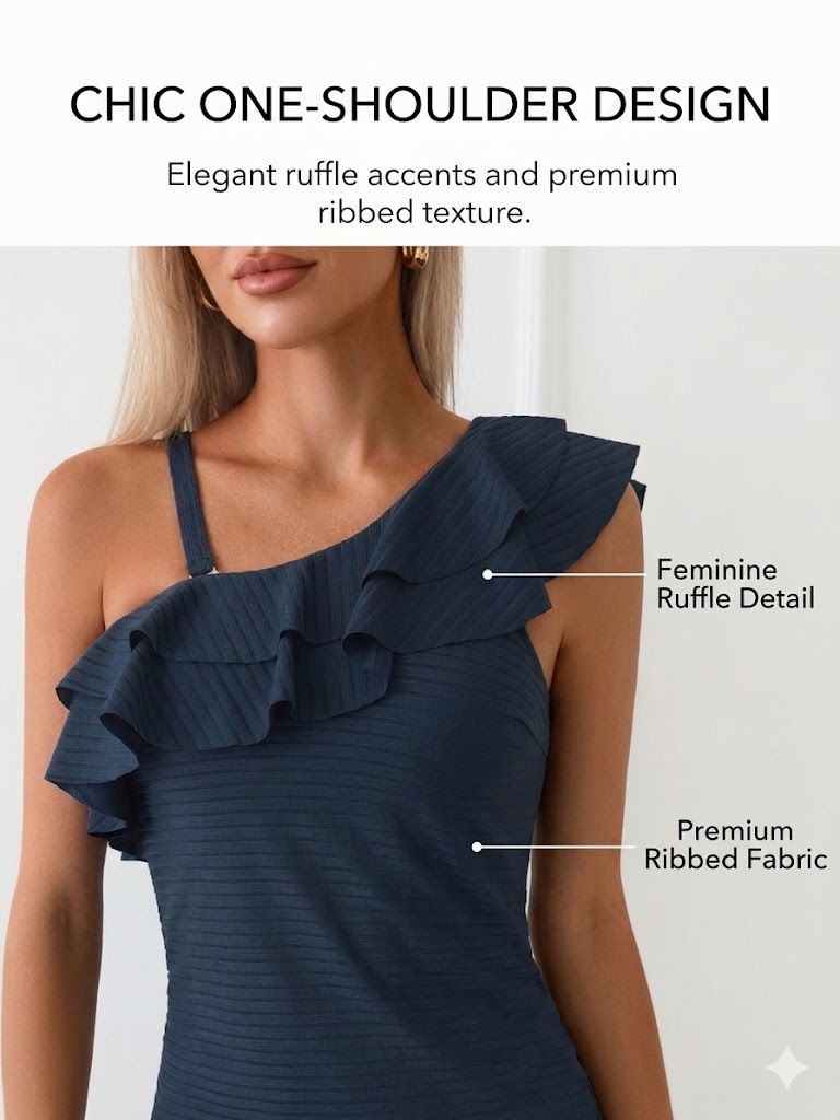 (image for) 2026 Women One Shoulder Ruffle Tankini Set, High Waist Side Slit Skirted Bottom Tummy Control Two Piece Swimsuit with Padded Cups S-XXL