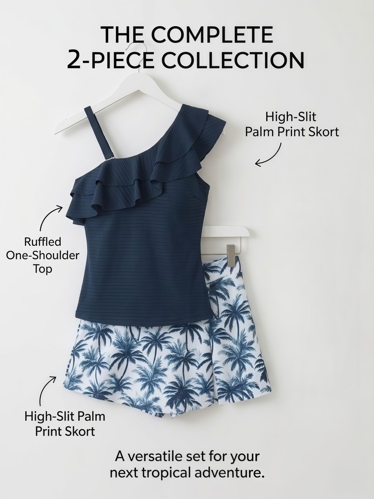 (image for) 2026 Women One Shoulder Ruffle Tankini Set, High Waist Side Slit Skirted Bottom Tummy Control Two Piece Swimsuit with Padded Cups S-XXL