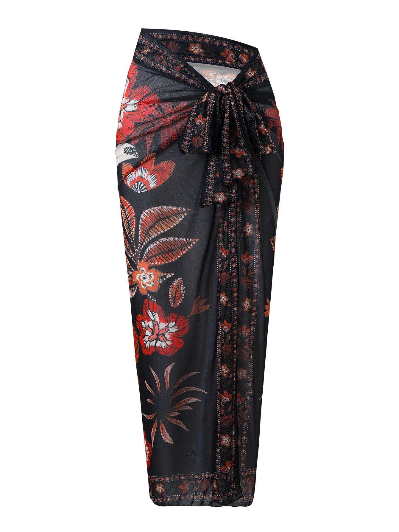 (image for) Women Vintage Floral Print Deep V One Piece Swimsuit with Matching Sarong Wrap Maxi Skirt 2 Piece Tummy Control High End Beach Swimwear Set