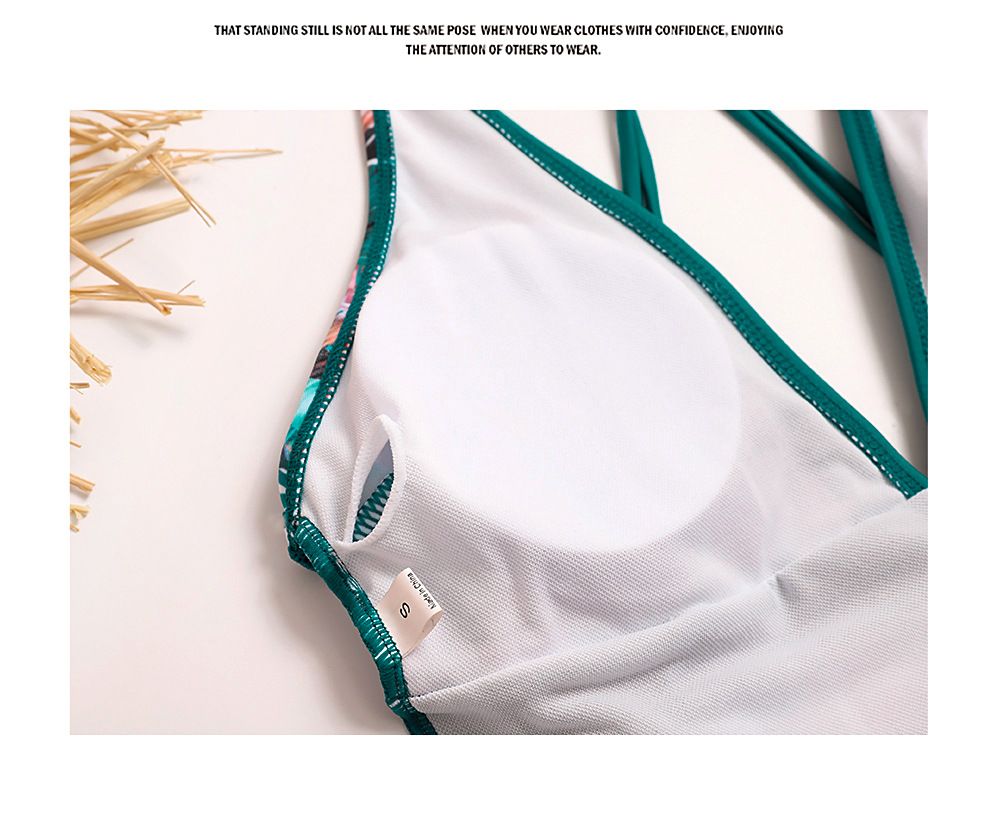 (image for) Women Tropical Print One‑Piece Swimsuit Sexy Cross Back Bikini Swimwear