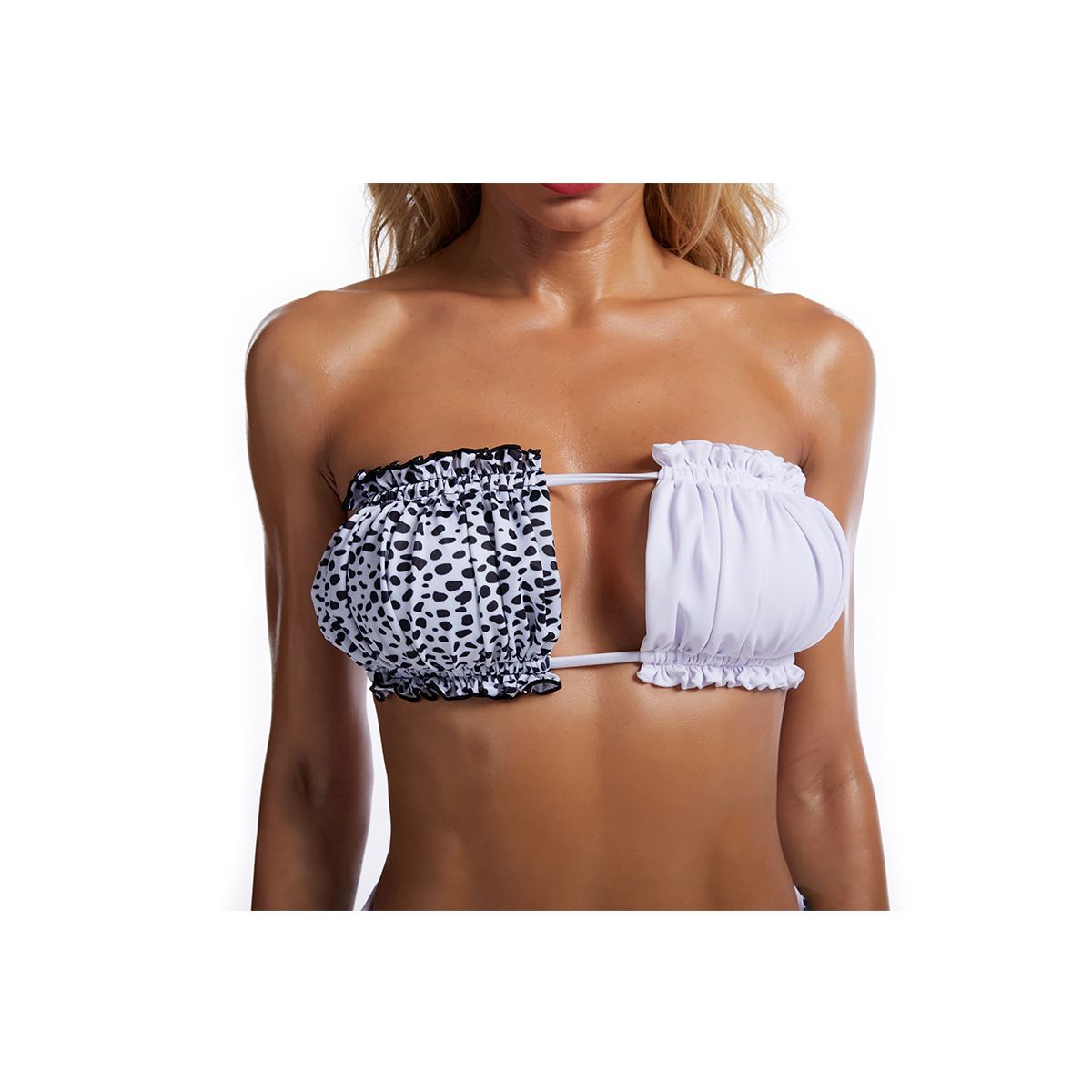 (image for) Tie‑Dye Bandeau Bikini Set Strapless Ruffled Two‑Piece Swimwear for Women