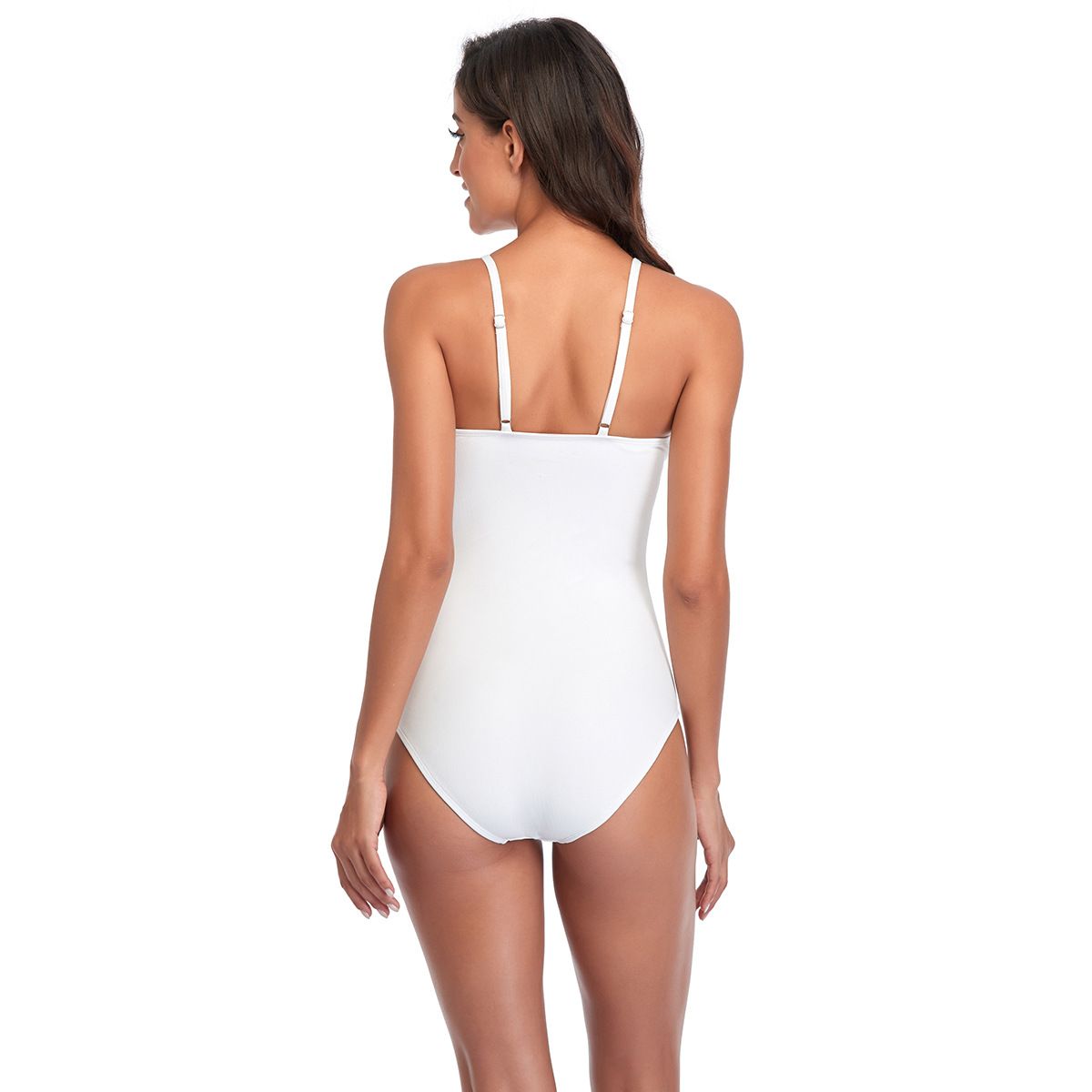 (image for) Women Halter Tie‑Front One‑Piece Swimsuit, Sexy Backless Solid Color Bathing Suit