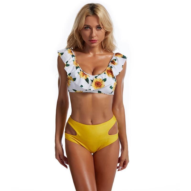 (image for) High Waist Ruffle Shoulder Bikini Set Off‑Shoulder Two‑Piece Women Swimwear Bathing Suit