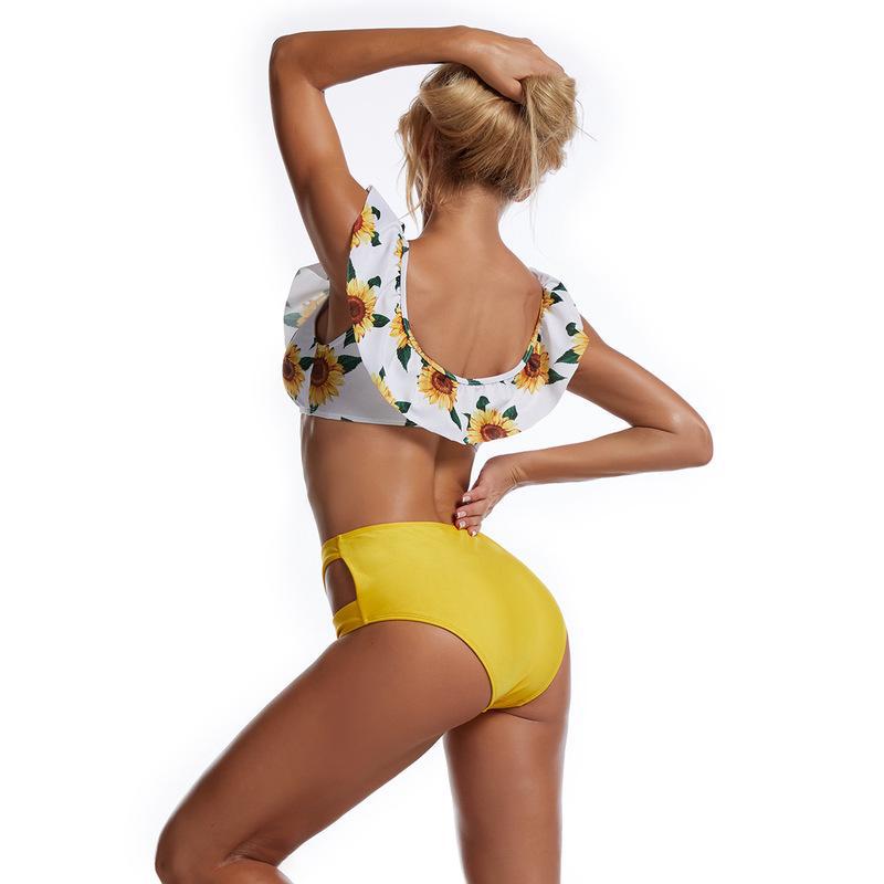 (image for) High Waist Ruffle Shoulder Bikini Set Off‑Shoulder Two‑Piece Women Swimwear Bathing Suit
