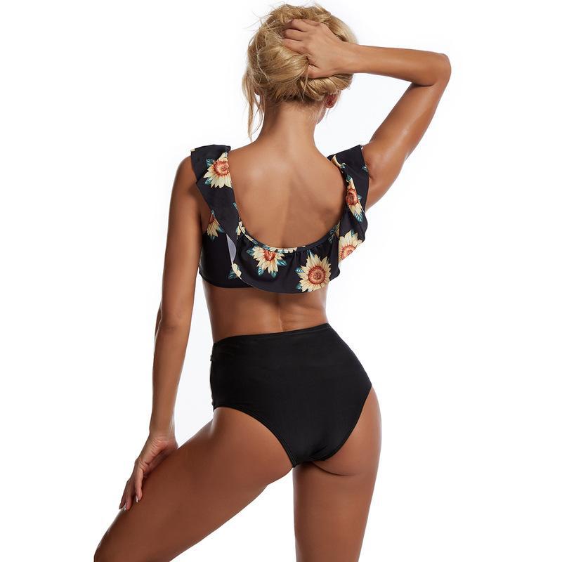 (image for) High Waist Ruffle Shoulder Bikini Set Off‑Shoulder Two‑Piece Women Swimwear Bathing Suit