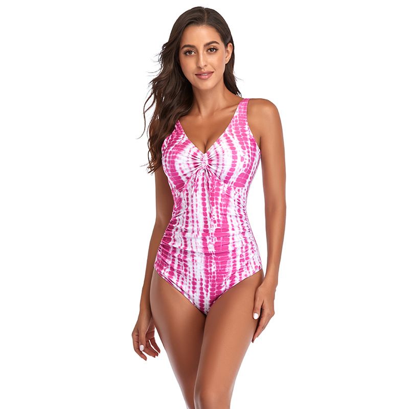 (image for) Women V‑Neck Drawstring Ruched One‑Piece Swimsuit, Conservative Tummy Control Bathing Suit