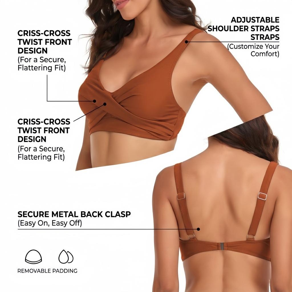 (image for) Women Solid Twist Front High Waist Two‑Piece Bikini Swimsuit S‑XL