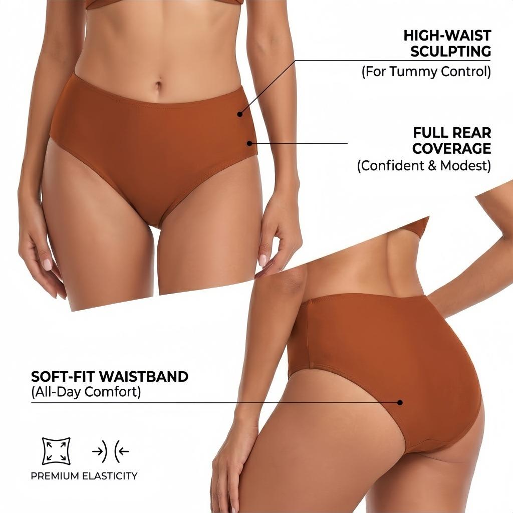 (image for) Women Solid Twist Front High Waist Two‑Piece Bikini Swimsuit S‑XL