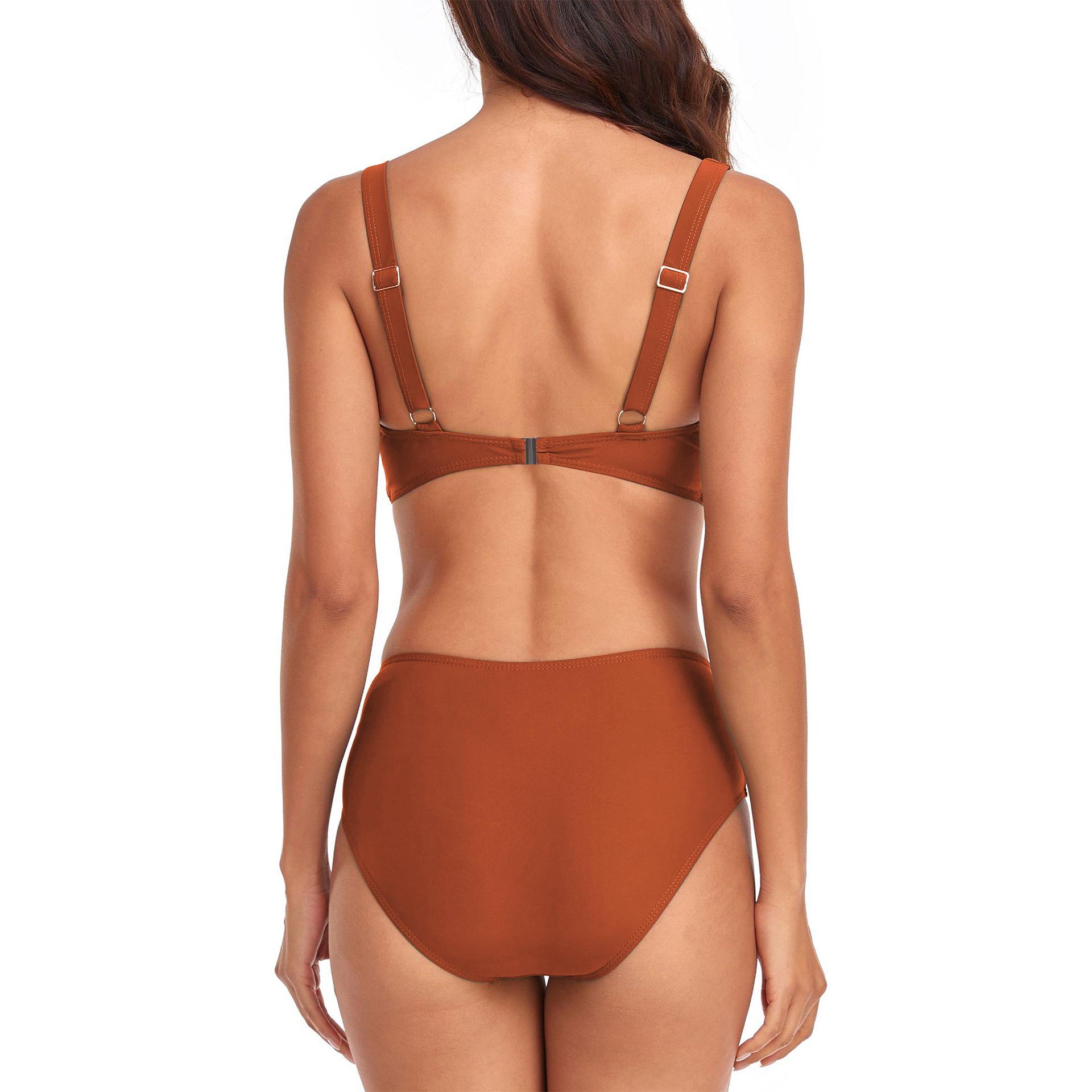 (image for) Women Solid Twist Front High Waist Two‑Piece Bikini Swimsuit S‑XL