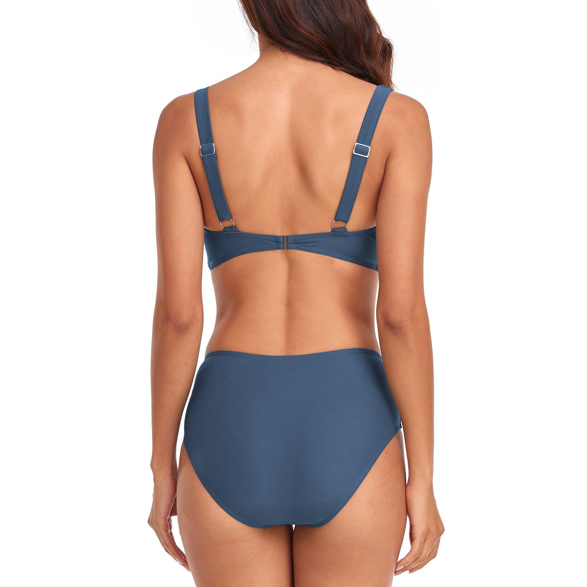 (image for) Women Solid Twist Front High Waist Two‑Piece Bikini Swimsuit S‑XL