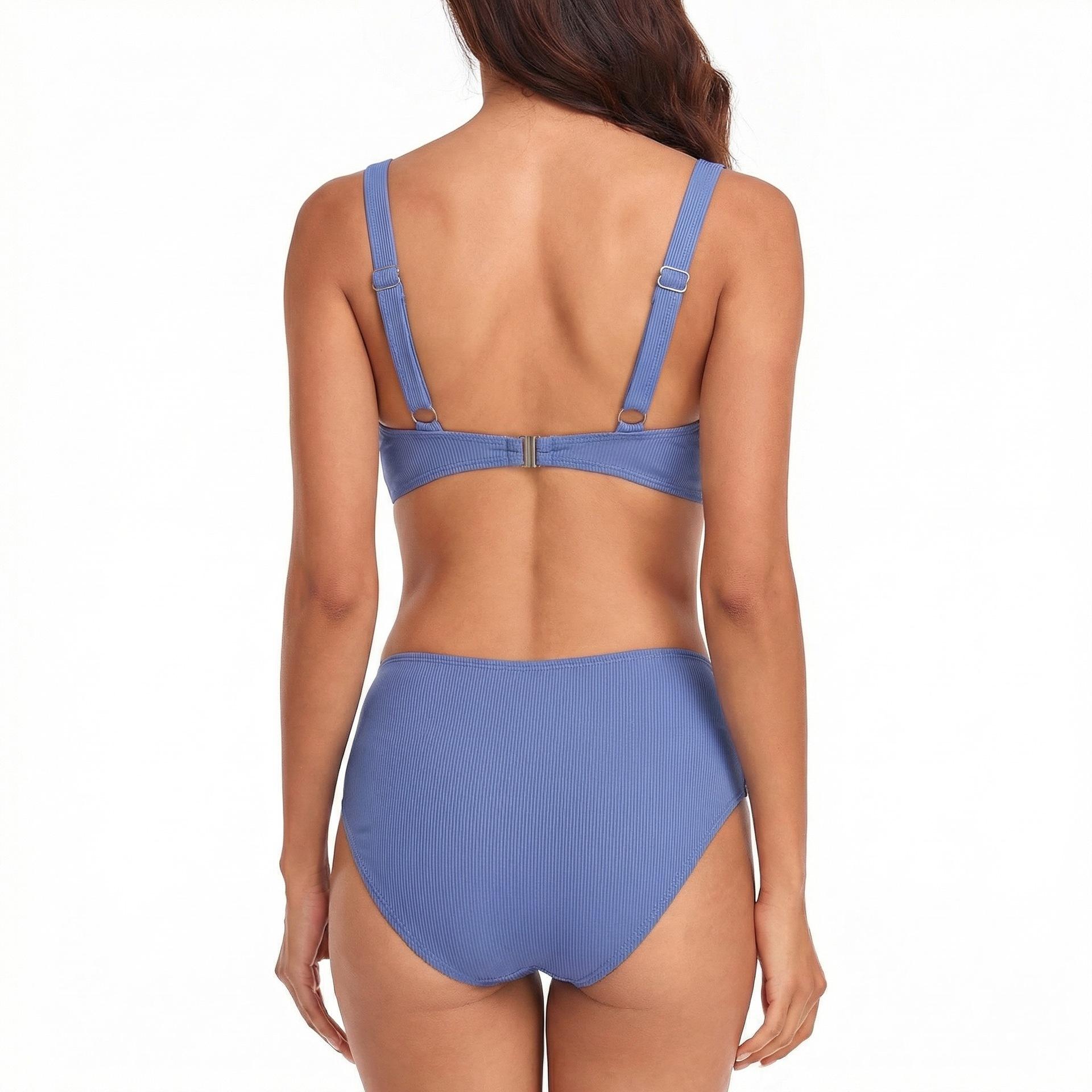 (image for) Women Solid Twist Front High Waist Two‑Piece Bikini Swimsuit S‑XL