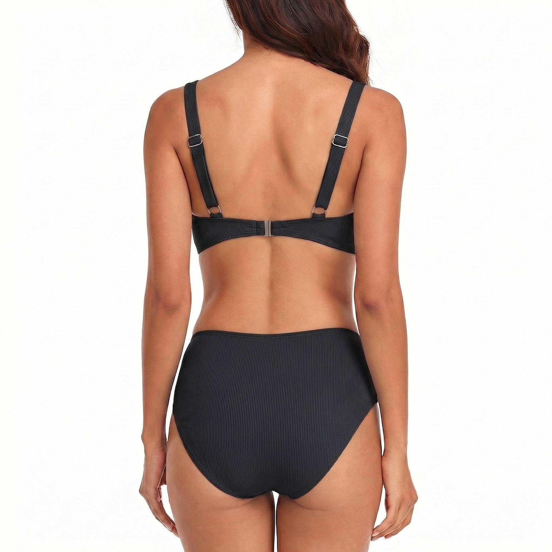 (image for) Women Solid Twist Front High Waist Two‑Piece Bikini Swimsuit S‑XL